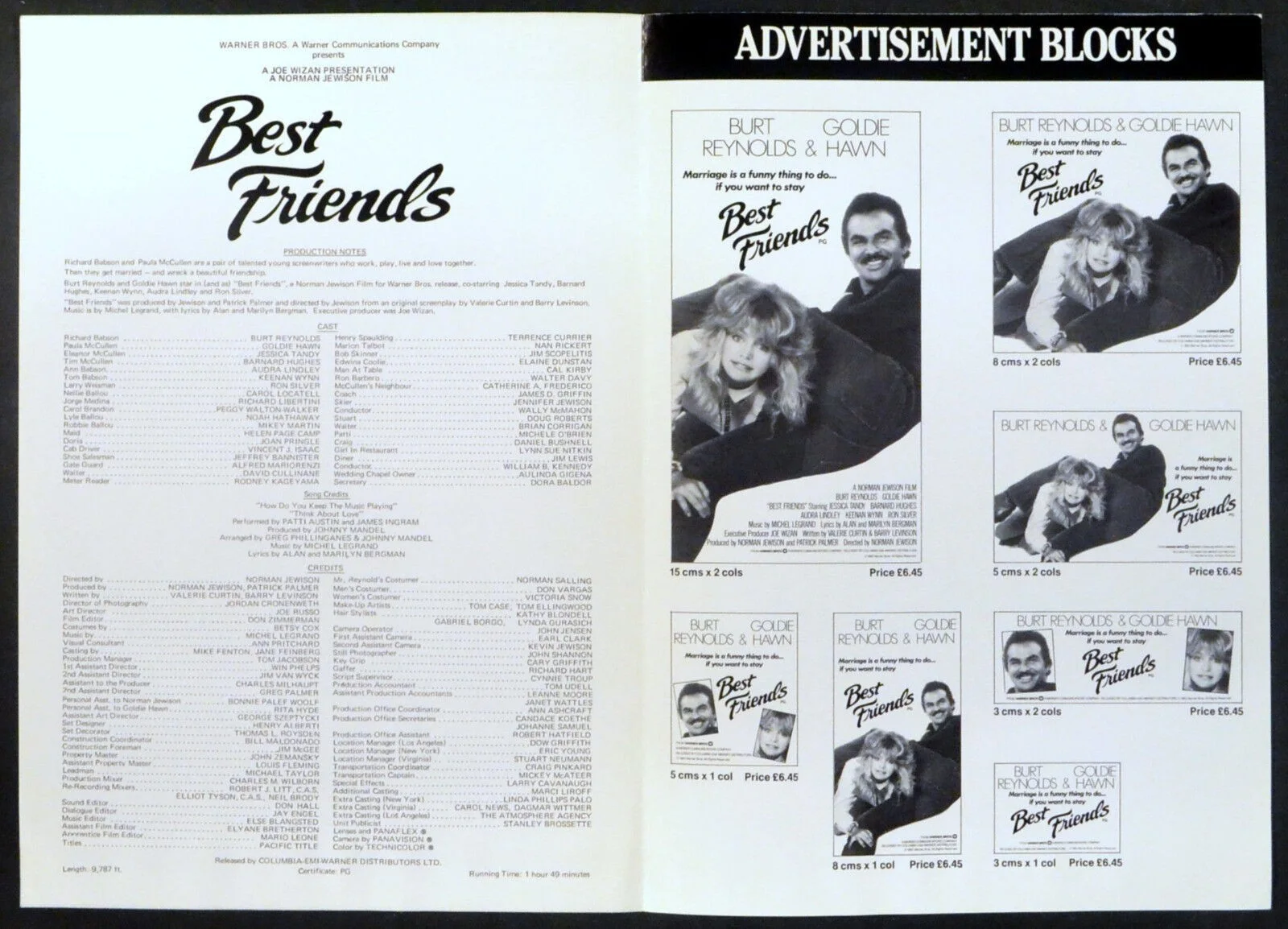 BEST FRIENDS 1982 Burt Reynolds, Goldie Hawn, Jessica Tandy UK CAMPAIGN BOOK, изображение 2