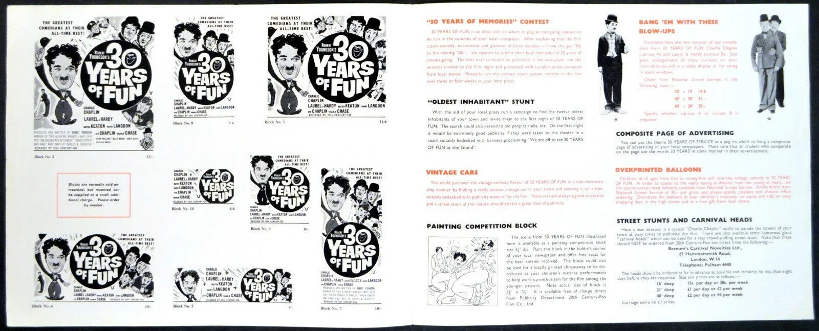 30 YEARS OF FUN 1963 Charlie Chaplin, Stan Laurel, Oliver Hardy UK PRESSBOOK, изображение 2