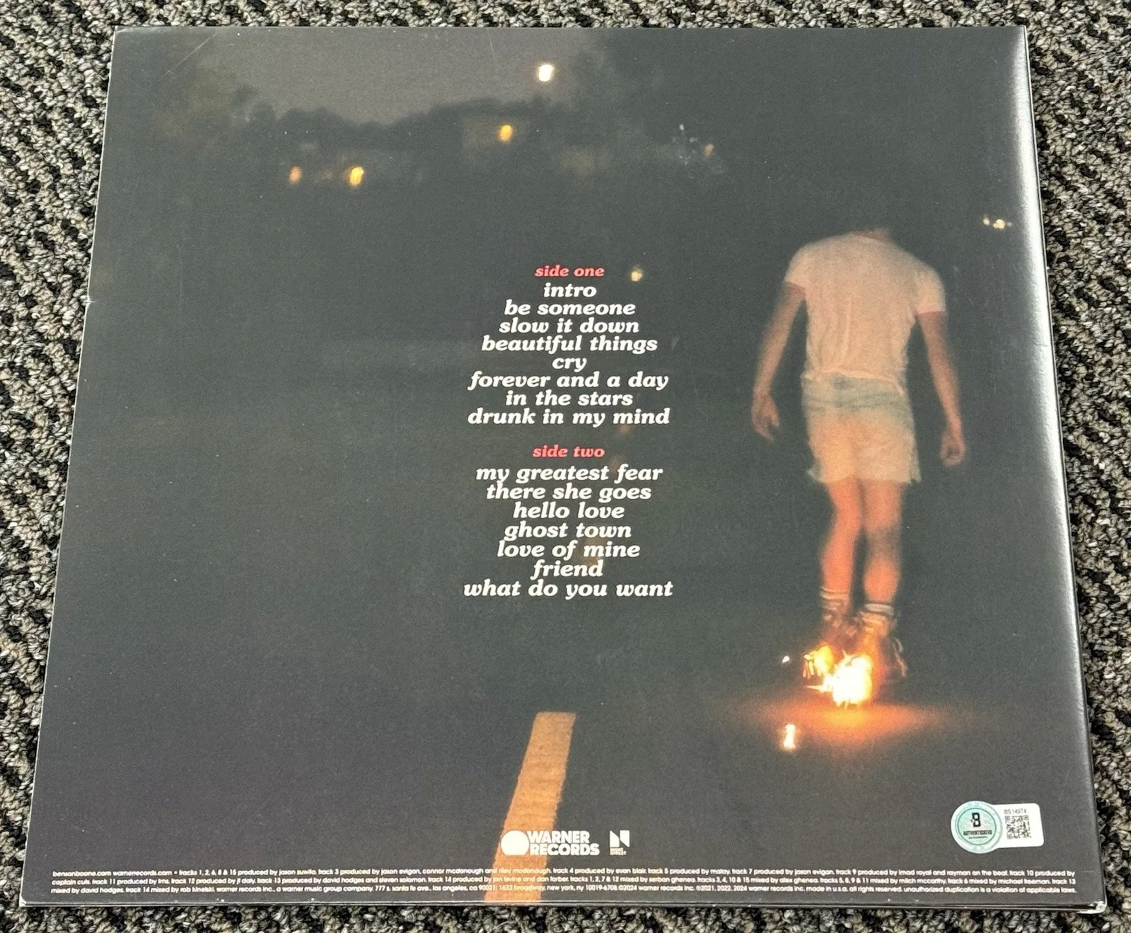 Benson Boone Signed Autograph 2024 Fireworks & Rollerblades Album Vinyl Beckett, image 2