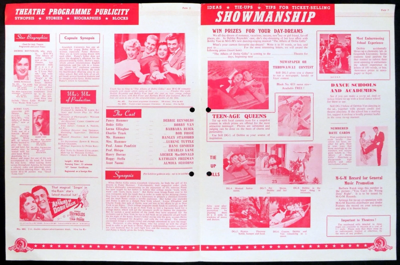 AFFAIRS OF DOBIE GILLIS 1953 Debbie Reynolds, Bobby Van, Bob Fosse UK PRESSBOOK, изображение 2