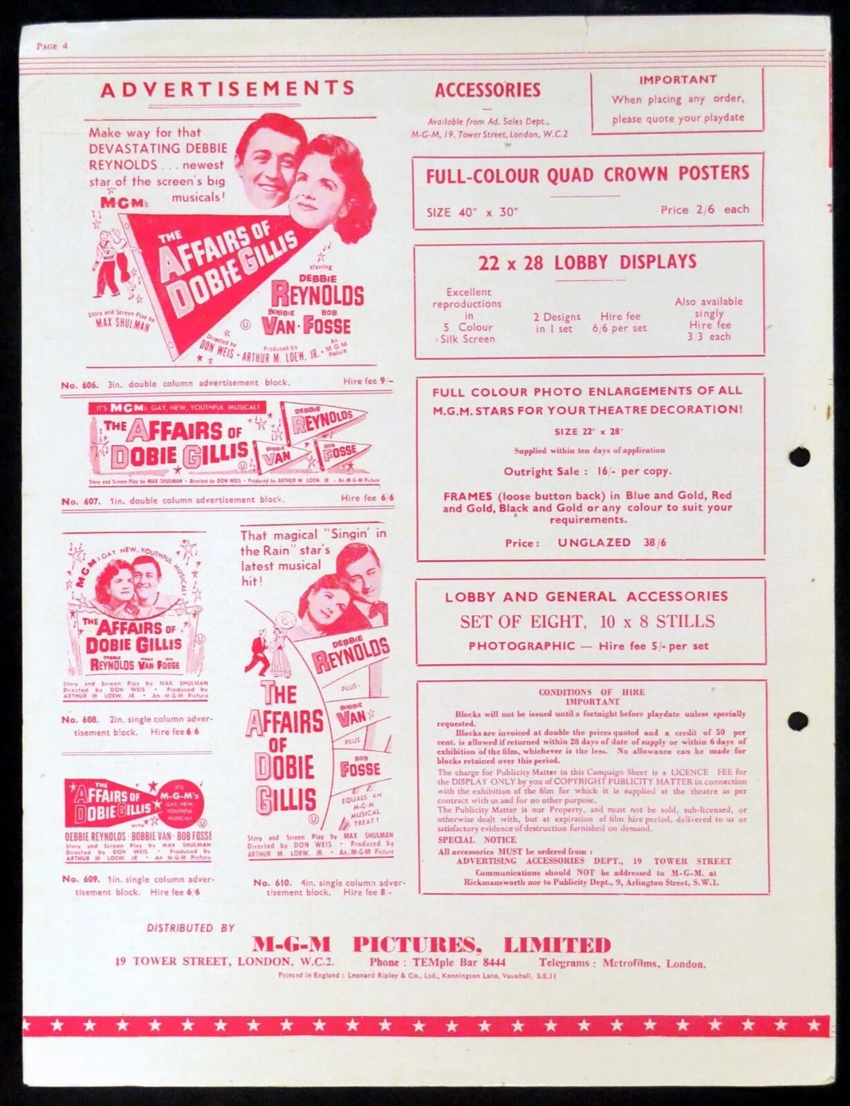 AFFAIRS OF DOBIE GILLIS 1953 Debbie Reynolds, Bobby Van, Bob Fosse UK PRESSBOOK, изображение 3