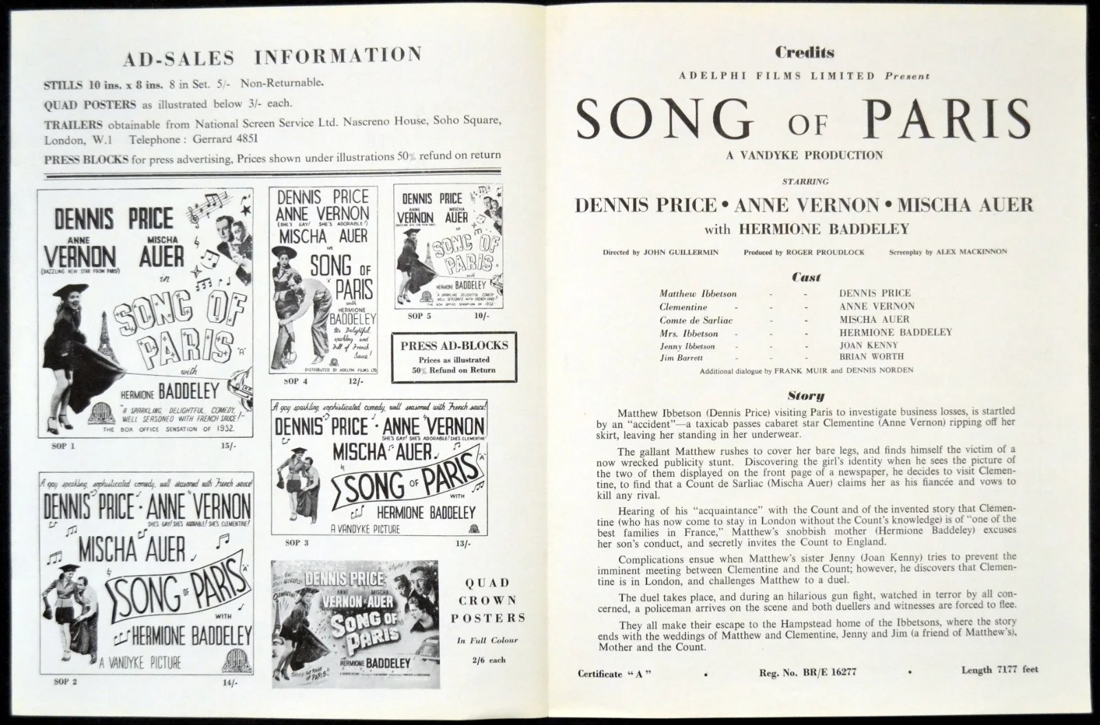 SONG OF PARIS 1952 Dennis Price, Anne Vernon, Mischa Auer UK PRESSBOOK, изображение 2