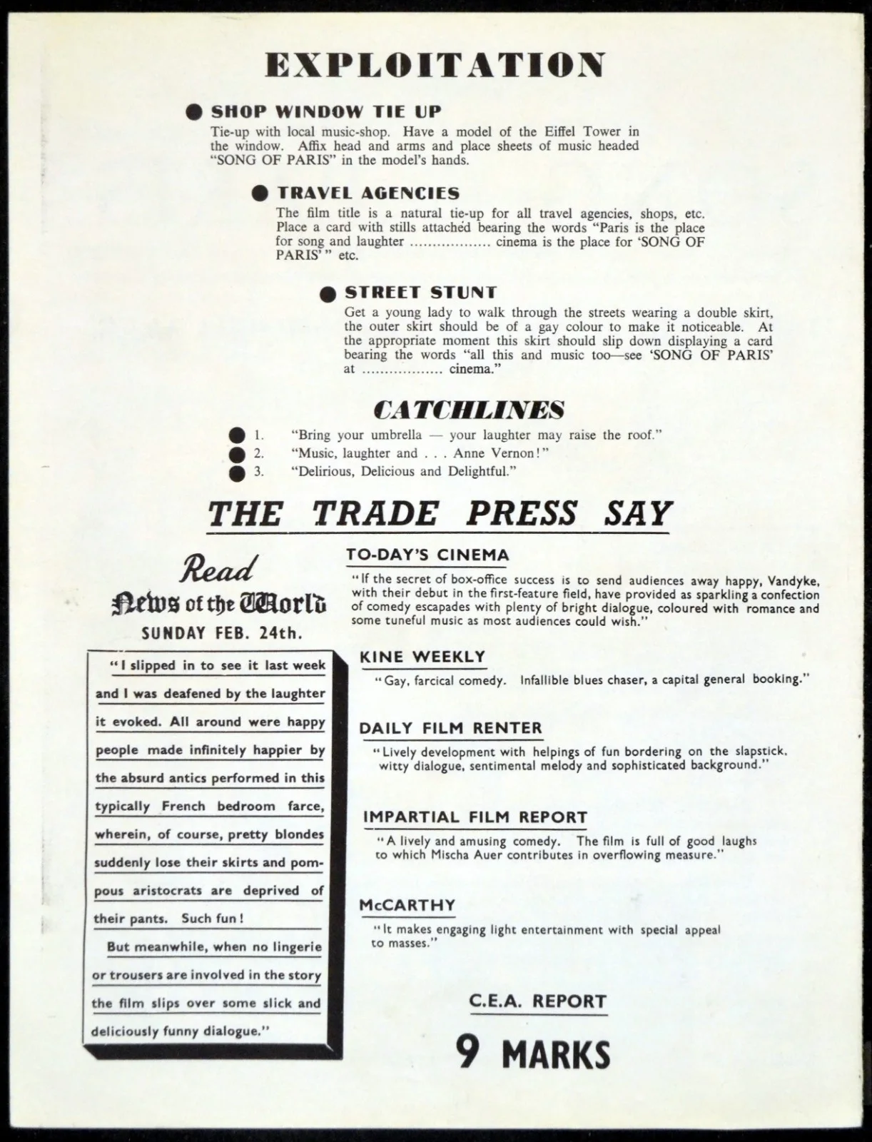 SONG OF PARIS 1952 Dennis Price, Anne Vernon, Mischa Auer UK PRESSBOOK, изображение 3