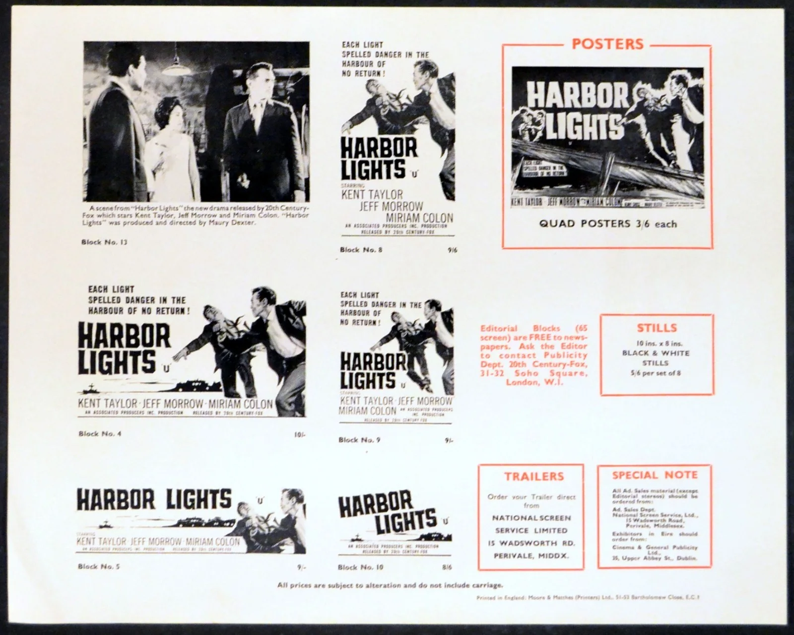 HARBOR LIGHTS 1963 Kent Taylor, Jeff Morrow, Miriam Colon UK CAMPAIGN SHEET, image 2