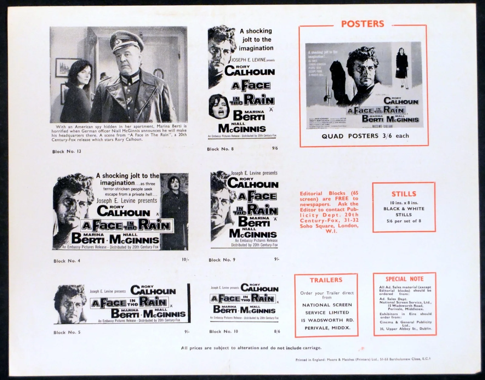 FACE IN THE RAIN 1963 Rory Calhoun Marina Berti Niall McGinnis UK CAMPAIGN SHEET, изображение 2