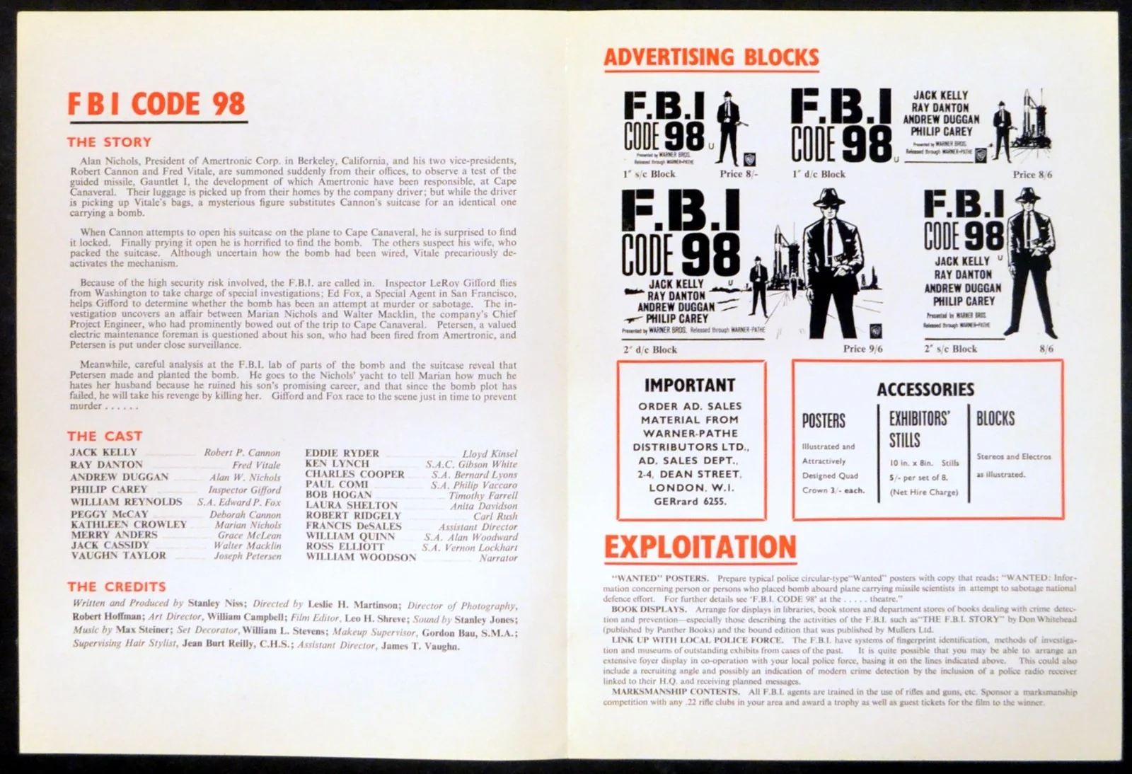 F.B.I. CODE 98 1963 Jack Kelly, Ray Danton, Andrew Duggan UK CAMPAIGN BOOK, изображение 2