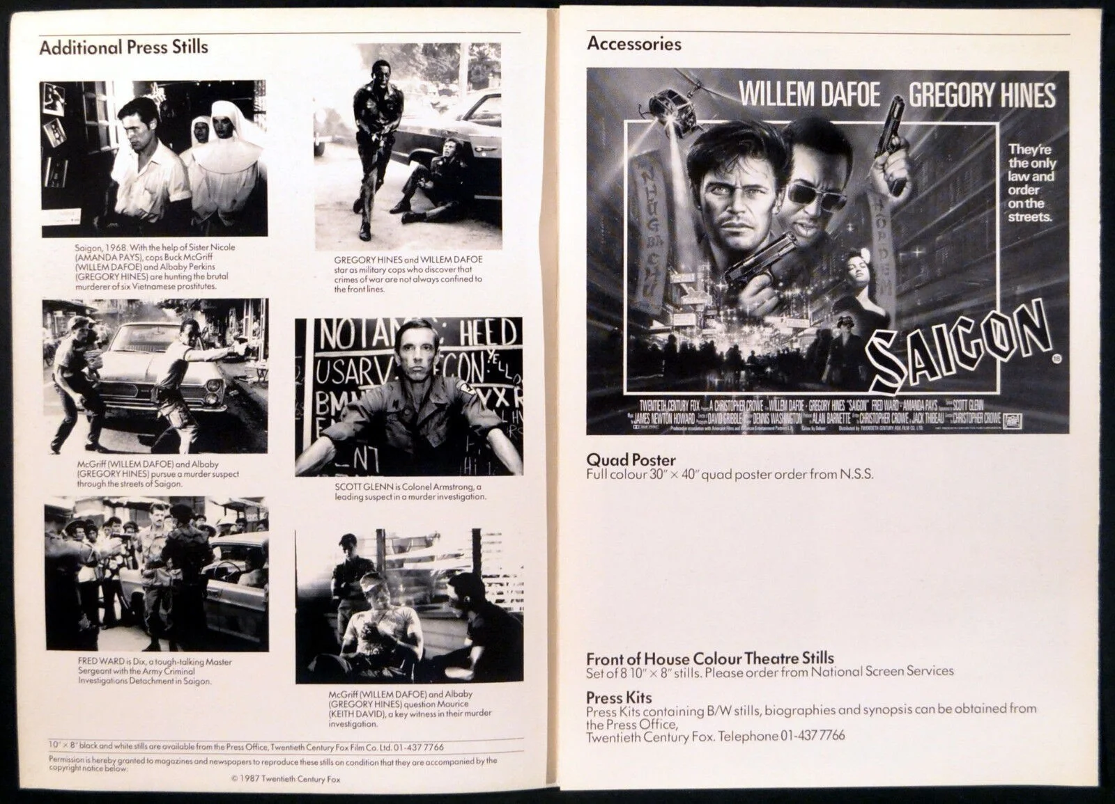 SAIGON 1988 Willem Dafoe, Gregory Hines, Scott Glenn UK CAMPAIGN BOOK, image 2