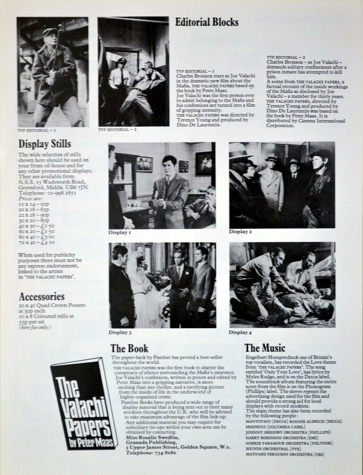 VALACHI PAPERS 1972 Charles Bronson, Lino Ventura, Jill Ireland UK PRESSBOOK, изображение 3