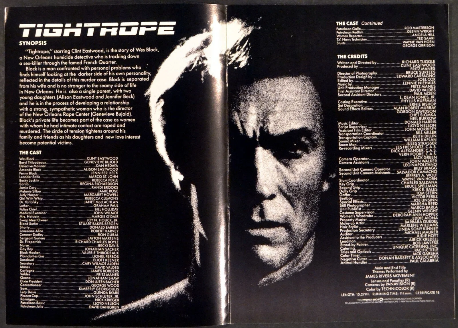 TIGHTROPE 1984 Clint Eastwood, Genevieve Bujold, Dan Hedaya UK CAMPAIGN BOOK, изображение 2