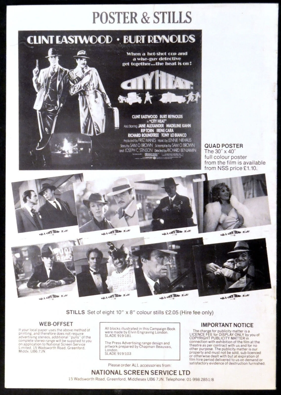 CITY HEAT 1984 Clint Eastwood, Burt Reynolds, Jane Alexander UK CAMPAIGN BOOK, изображение 3