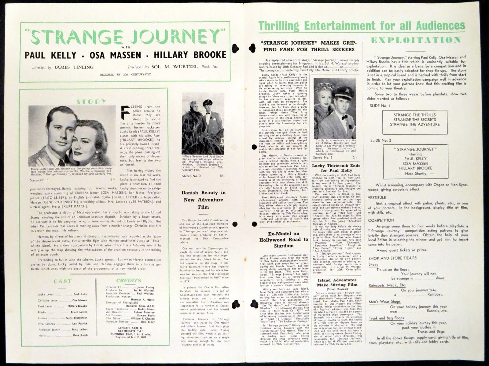 STRANGE JOURNEY 1946 Paul Kelly, Osa Massen, Hillary Brooke UK CAMPAIGN BOOK, изображение 2