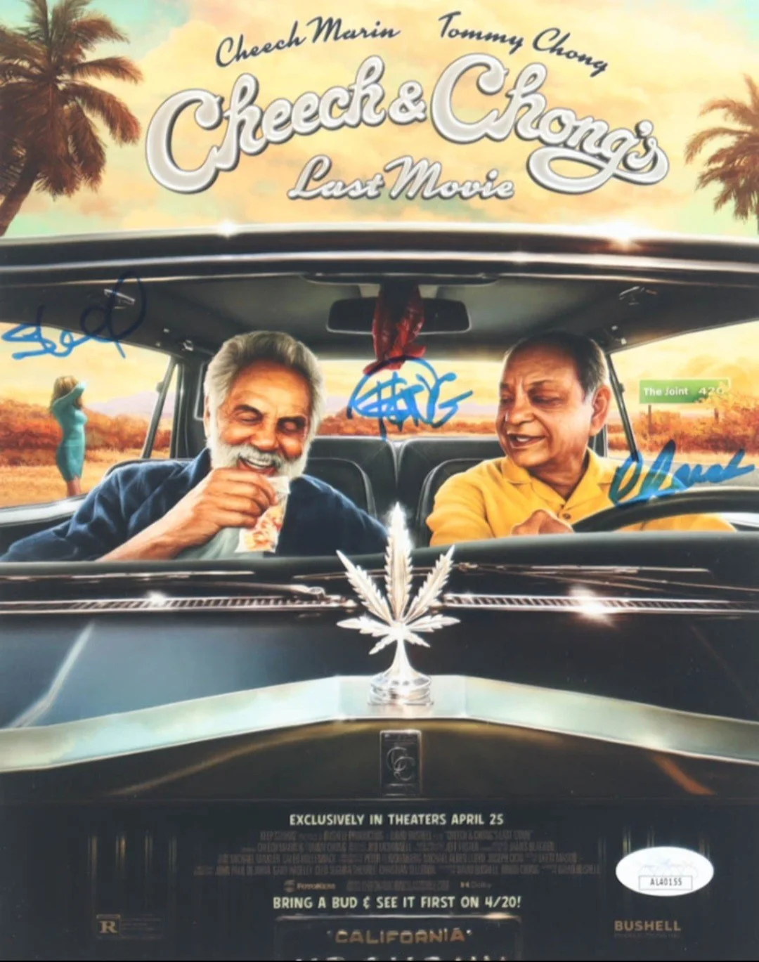 CHEECH MARIN & TOMMY CHONG — CHEECH MARIN TOMMY & Shelby CHONG Signed Last Movie 8x10 Photo JSA COA