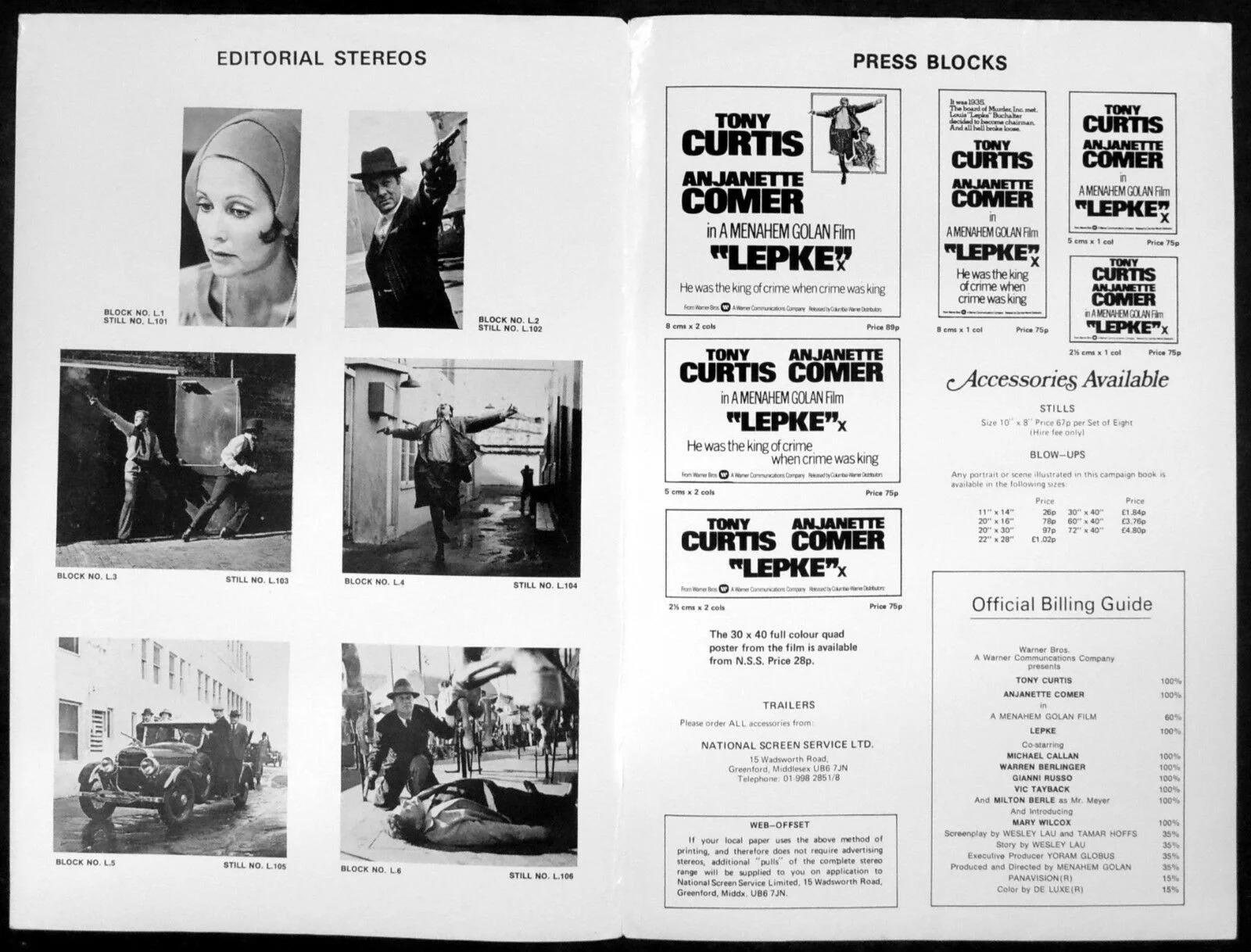 LEPKE 1974 Tony Curtis, Anjanette Comer, Milton Berle UK CAMPAIGN BOOK, изображение 2