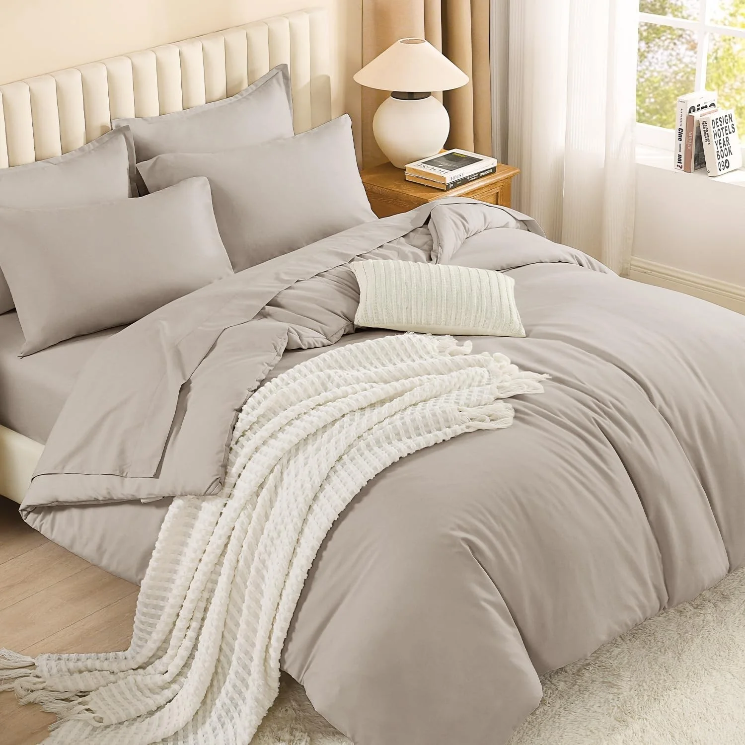 Litanika Oversized King Comforter Sets Linen Grey - 7 Pieces Bed in a Bag Ove..., image 2