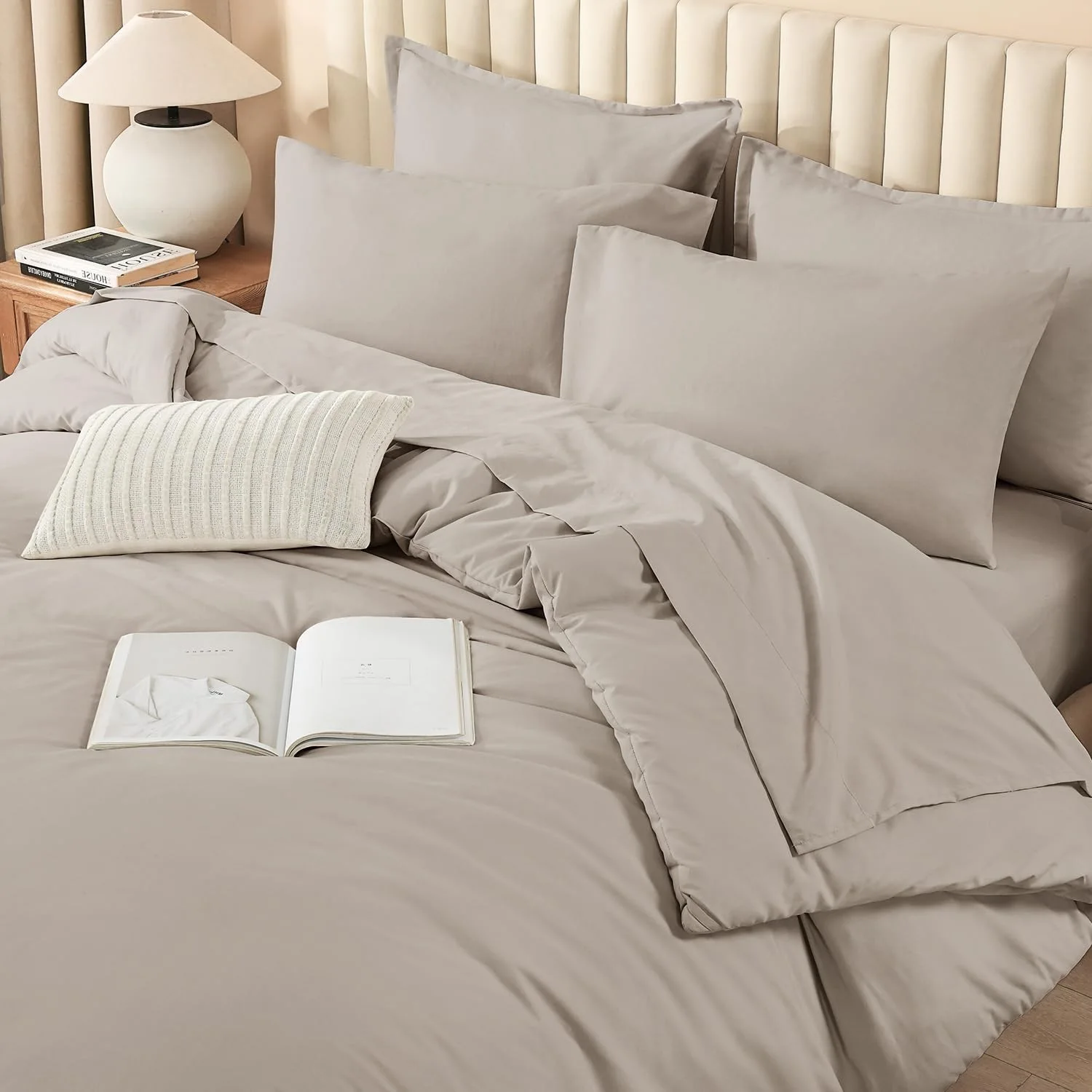 Litanika Oversized King Comforter Sets Linen Grey - 7 Pieces Bed in a Bag Ove..., image 3