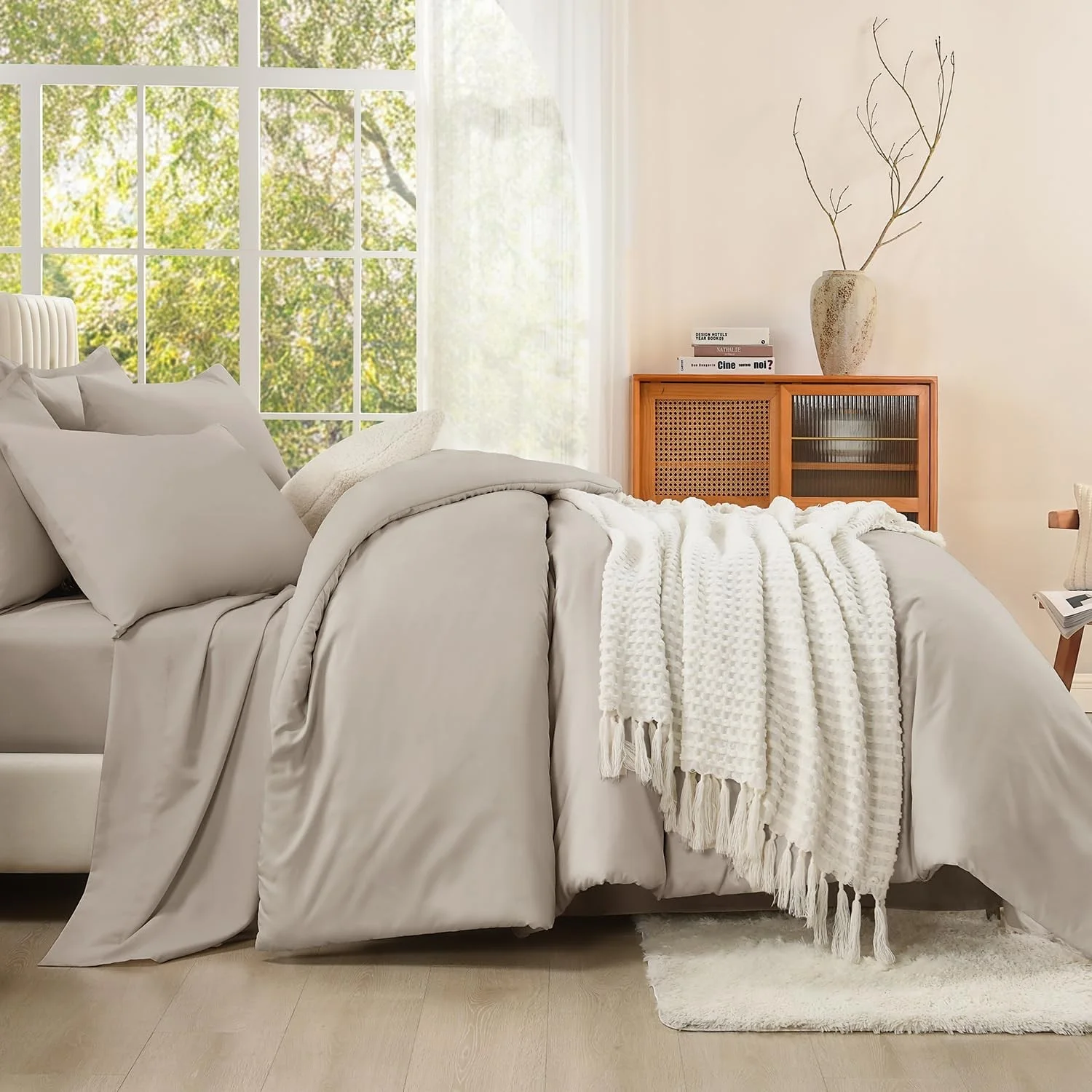 Litanika Oversized King Comforter Sets Linen Grey - 7 Pieces Bed in a Bag Ove..., image 5