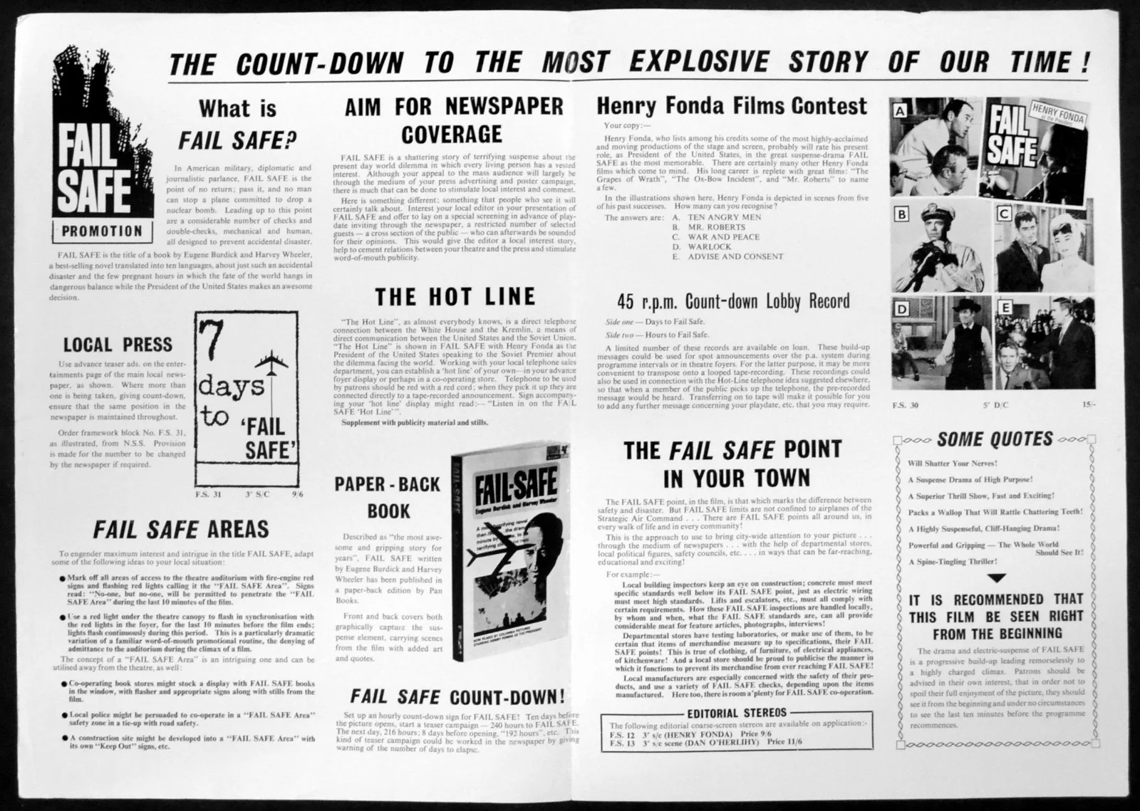 FAIL SAFE 1964 Dan O'Herlihy, Walter Matthau, Frank Overton UK CAMPAIGN BOOK, image 2