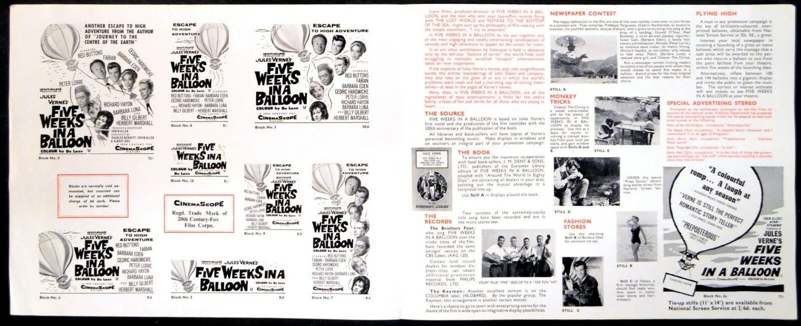 FIVES WEEKS IN A BALLOON 1962 Red Buttons, Fabian, Barbara Eden CAMPAIGN BOOK, image 2