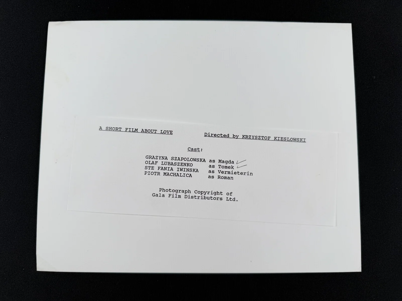 RARE A4 1988 A Short Film About Love B/W Press Scene Print (Grazyna Szapolowska), изображение 2