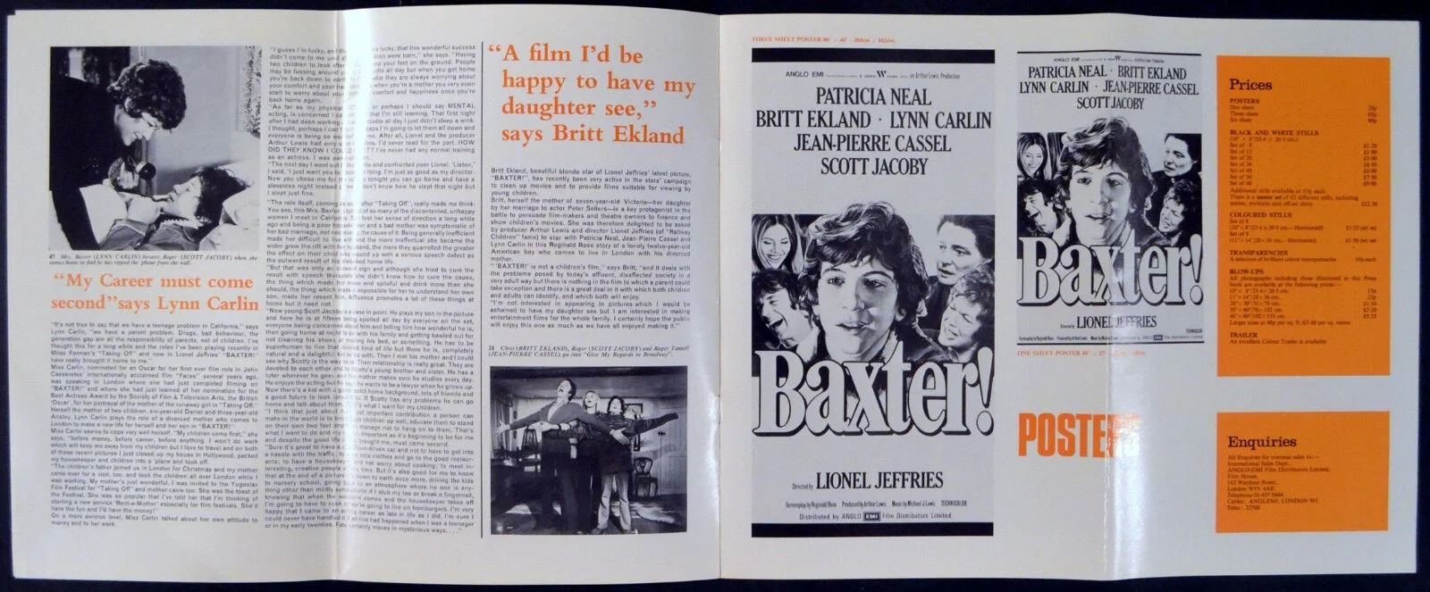 BAXTER! 1972 Patricia Neal, Jean-Pierre Cassel, Britt Ekland UK PRESSBOOK, изображение 4