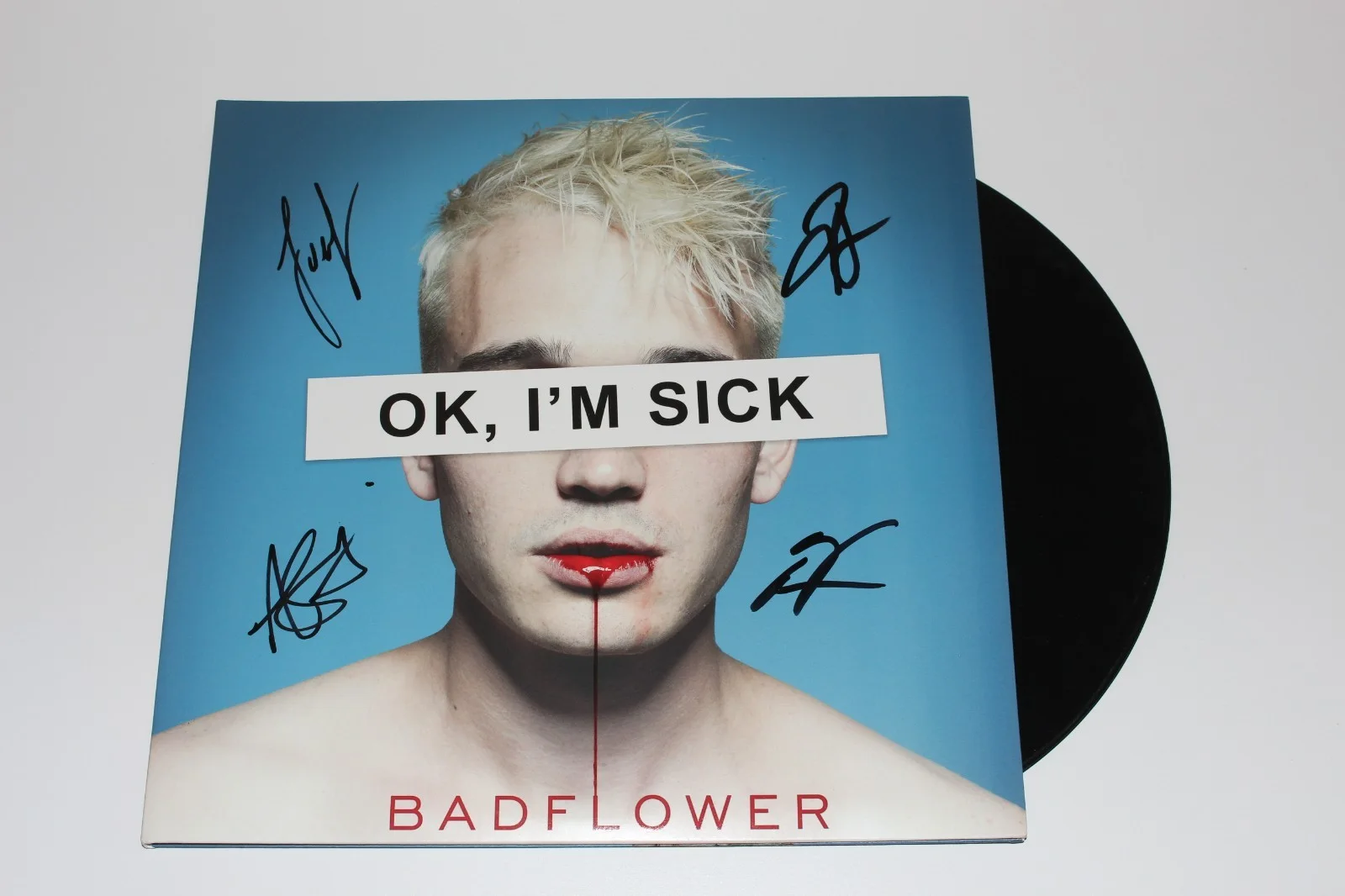 BADFLOWER BAND SIGNED 'OK, I'M SICK' ALBUM VINYL RECORD COA x4 JOSH KATZ ROCK, изображение 2