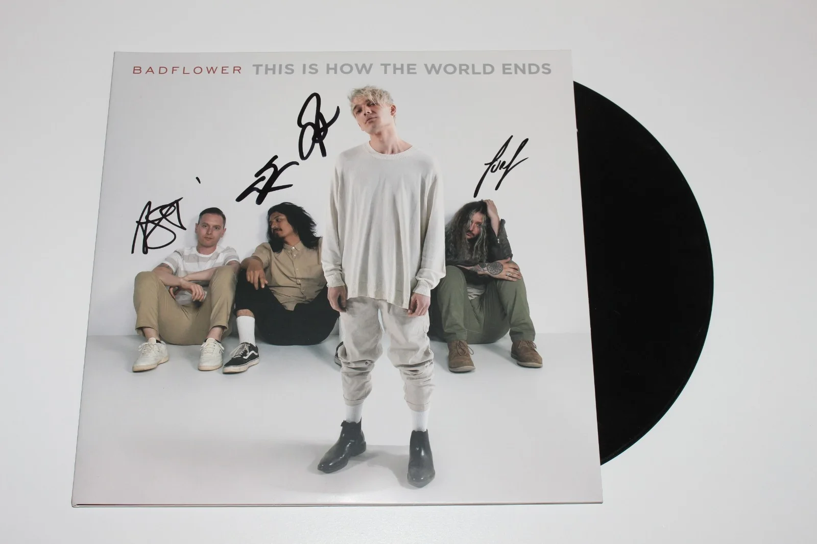 BADFLOWER BAND SIGNED 'THIS IS HOW THE WORLD ENDS' ALBUM VINYL RECORD COA x4, изображение 2