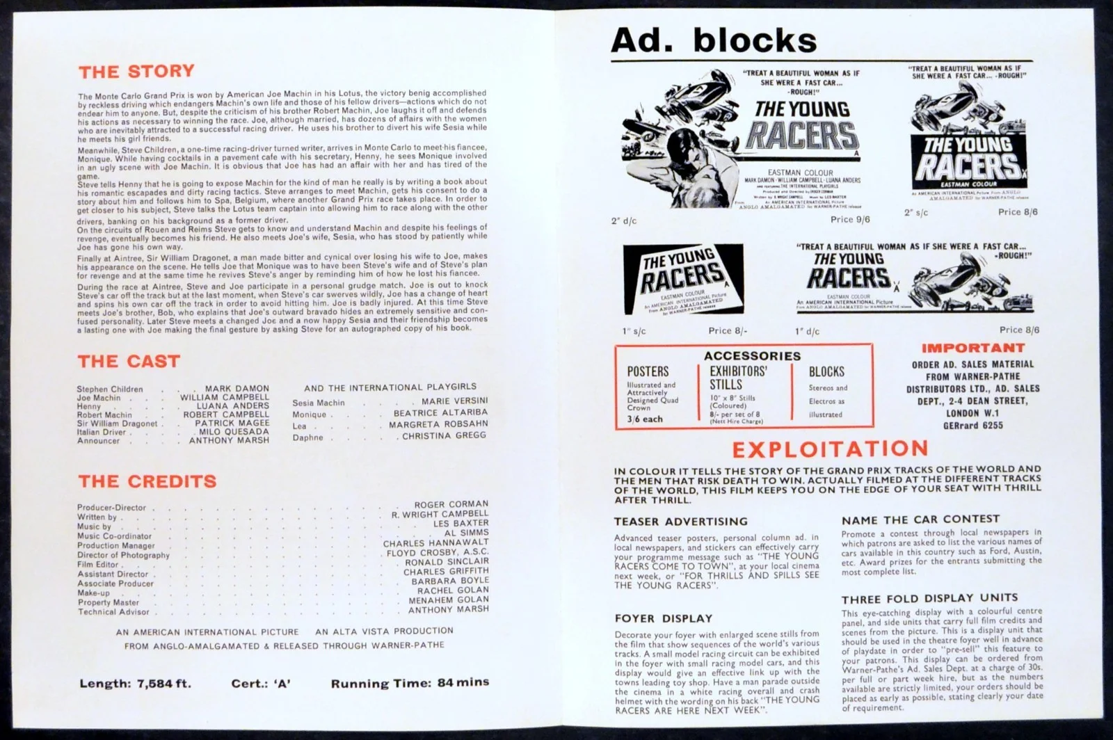YOUNG RACERS 1963 Mark Damon, William Campbell, Luana Anders UK CAMPAIGN BOOK, image 2