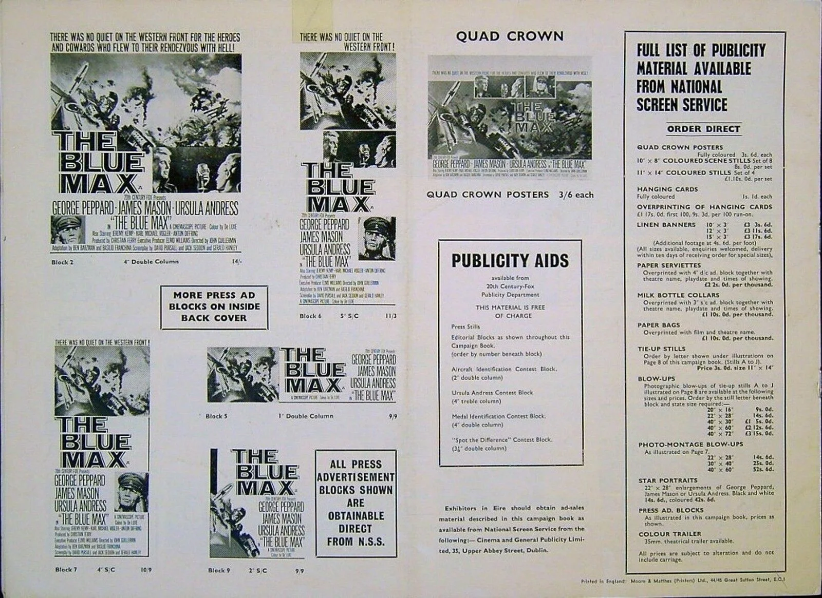 BLUE MAX 1966 George Peppard, James Mason, Ursula Andress UK PRESSBOOK, изображение 2