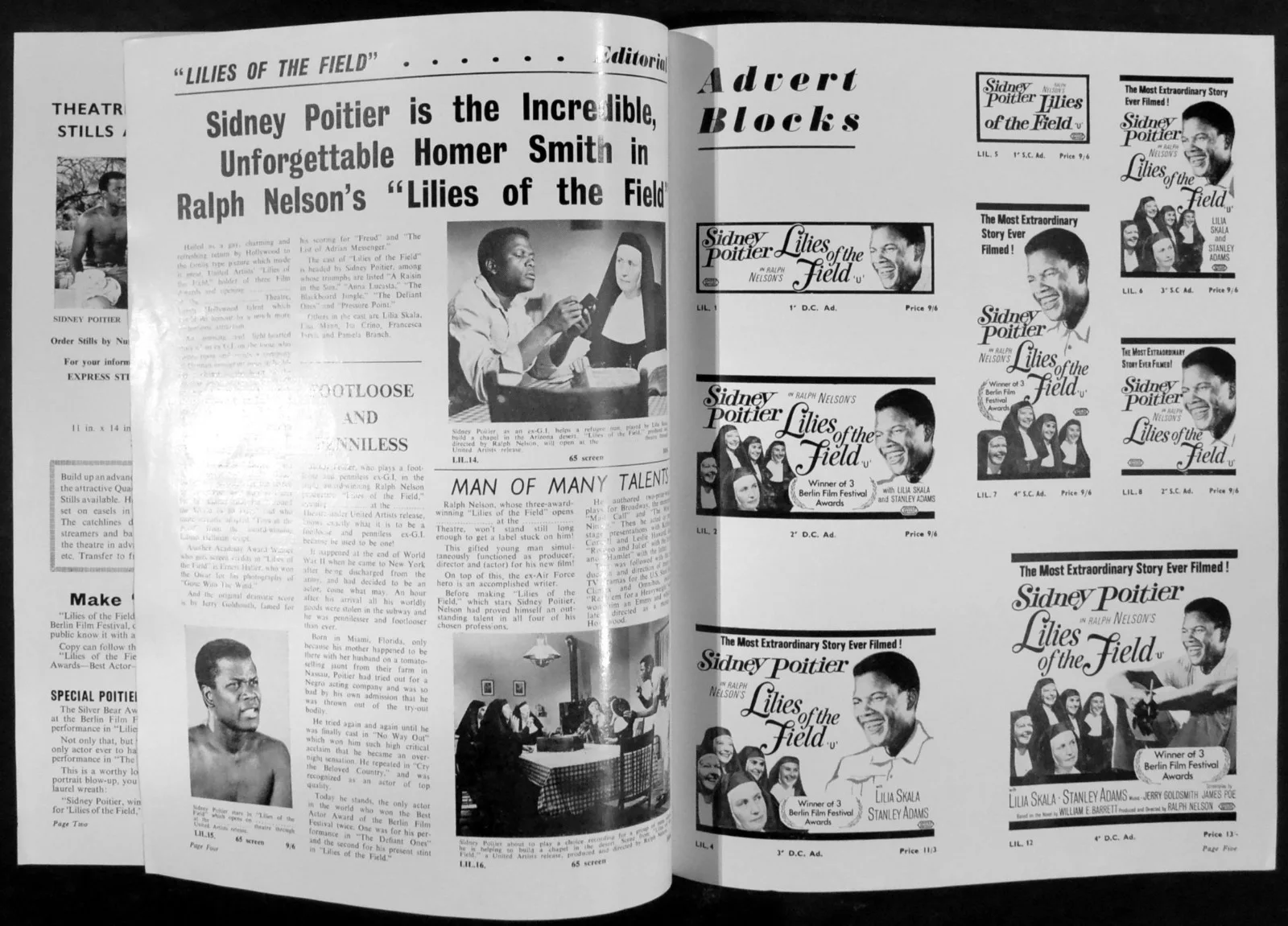 LILIES OF THE FIELD 1963 Sidney Poitier, Lilia Skala, Isa Crino UK CAMPAIGN BOOK, изображение 2