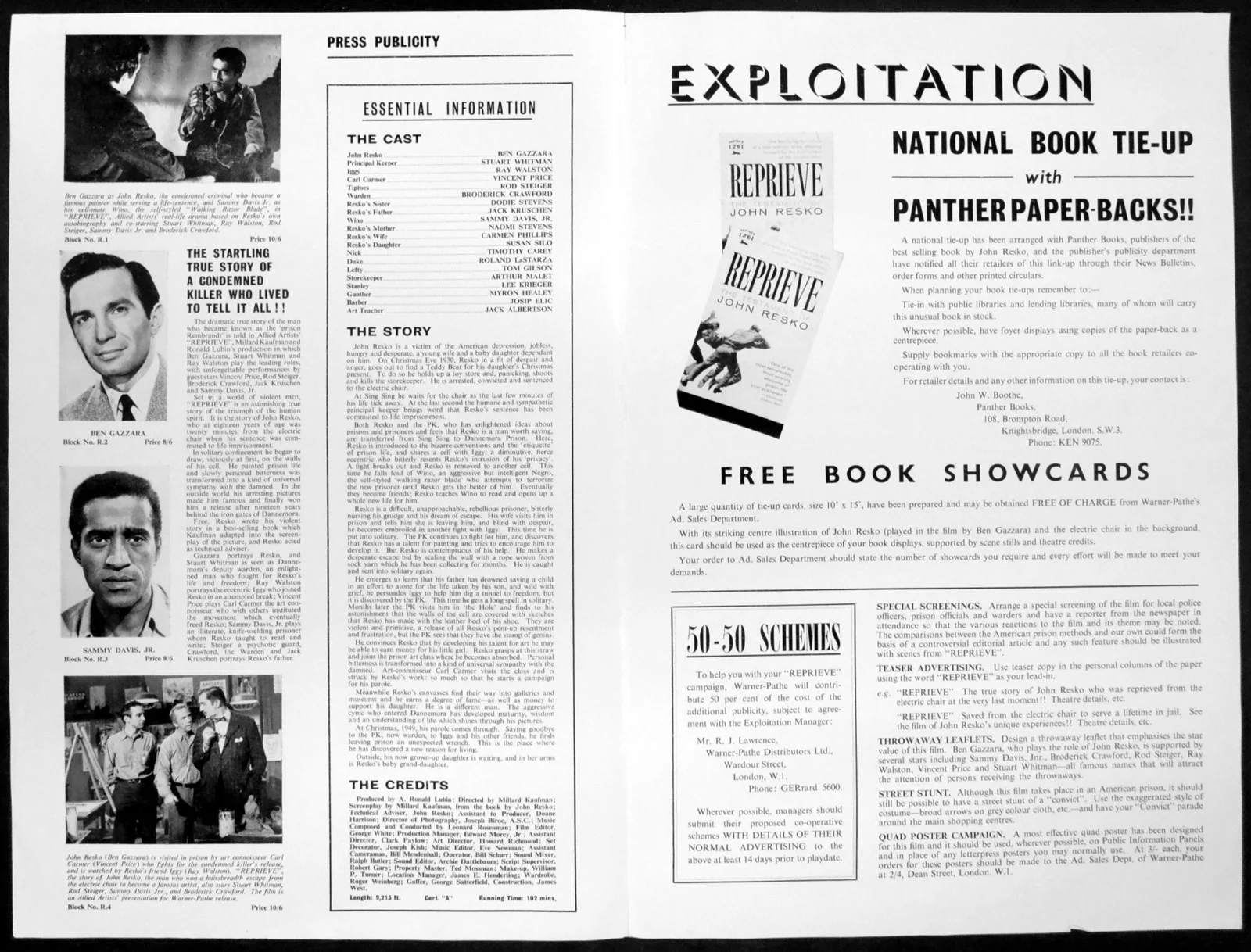 REPRIEVE 1962 Ben Gazzara Stuart Whitman Ray Walston Vincent Price CAMPAIGN BOOK, изображение 2