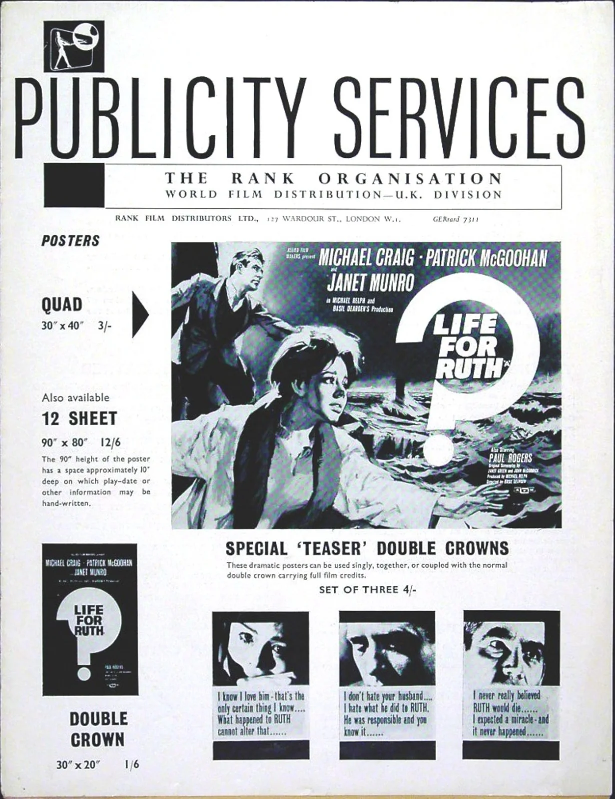 LIFE FOR RUTH 1962 Michael Craig, Patrick McGoohan, Janet Munro UK PRESSBOOK, image 2