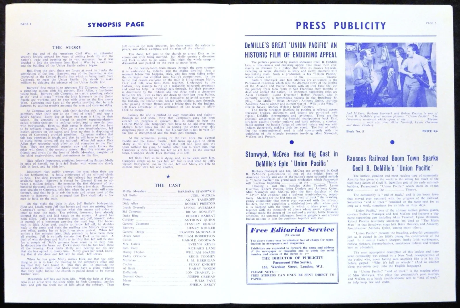 UNION PACIFIC 1939 Barbara Stanwyck, Joel McCrea, Akim Tamiroff UK PRESSBOOK, image 2