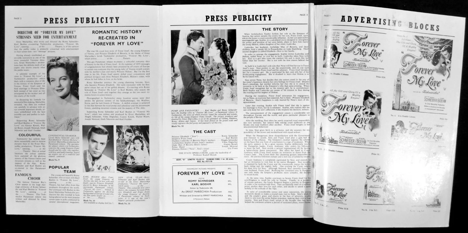 FOREVER MY LOVE 1962 Romy Schneider, Karlheinz Bohm, Magda Schneider PRESSBOOK, изображение 2