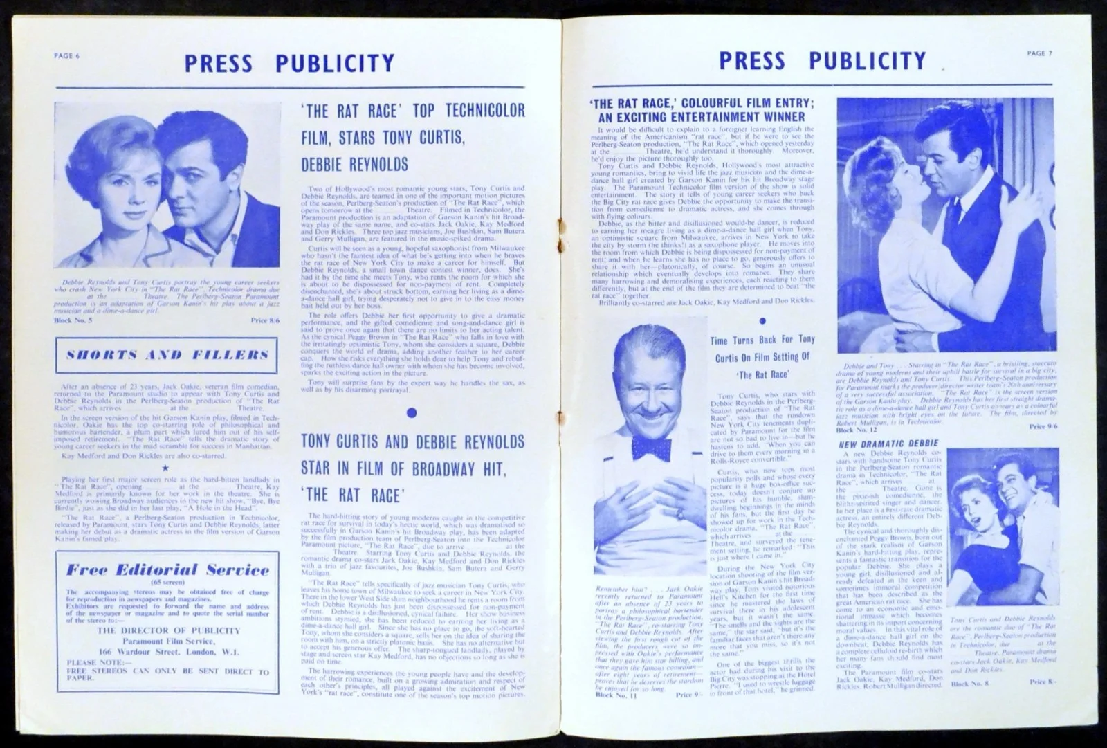 RAT RACE 1960 Tony Curtis, Debbie Reynolds, Jack Oakie, Kay Medford UK PRESSBOOK, изображение 2