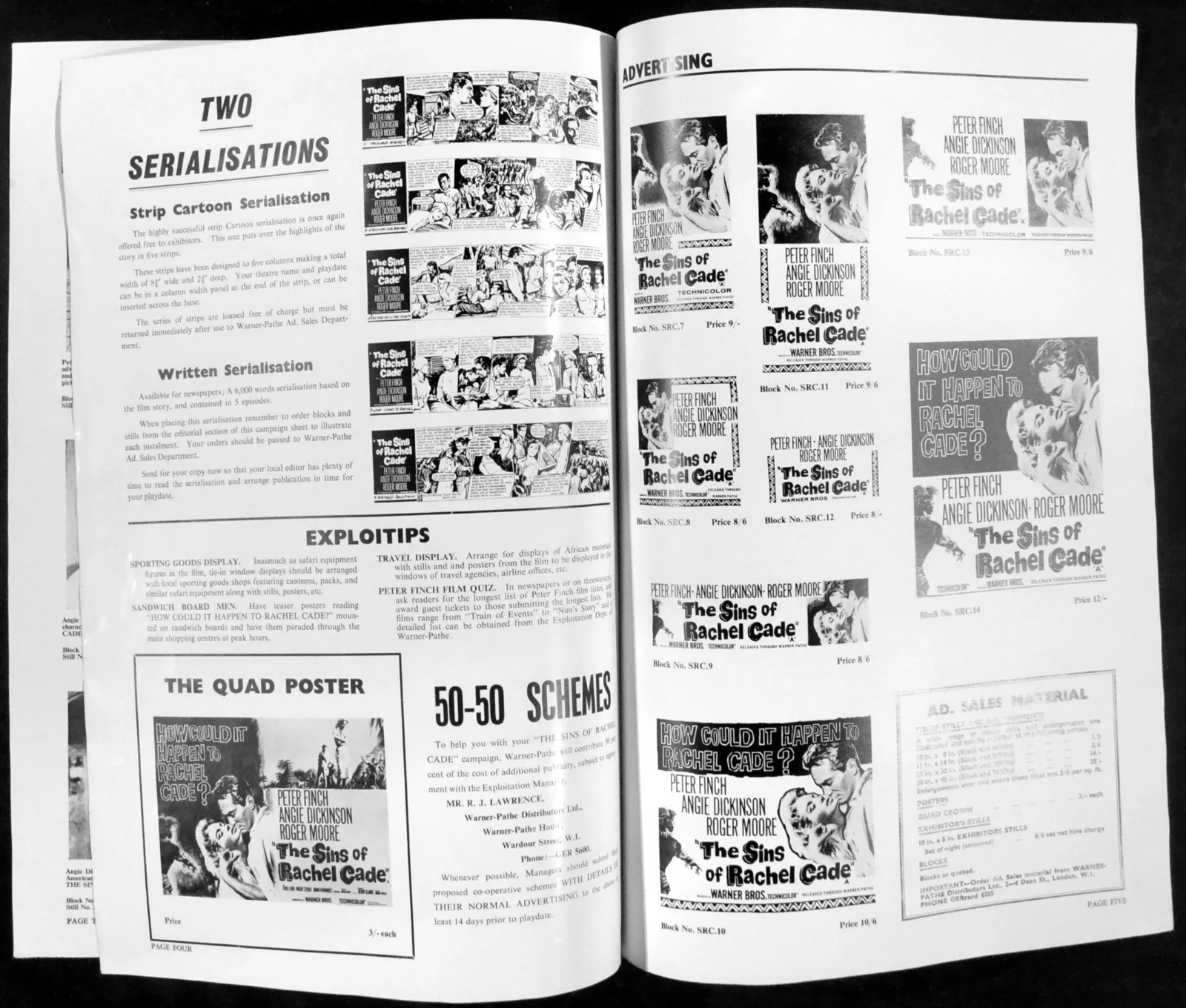 SINS OF RACHEL CADE 1960 Angie Dickinson, Peter Finch, Roger Moore CAMPAIGN BOOK, изображение 2