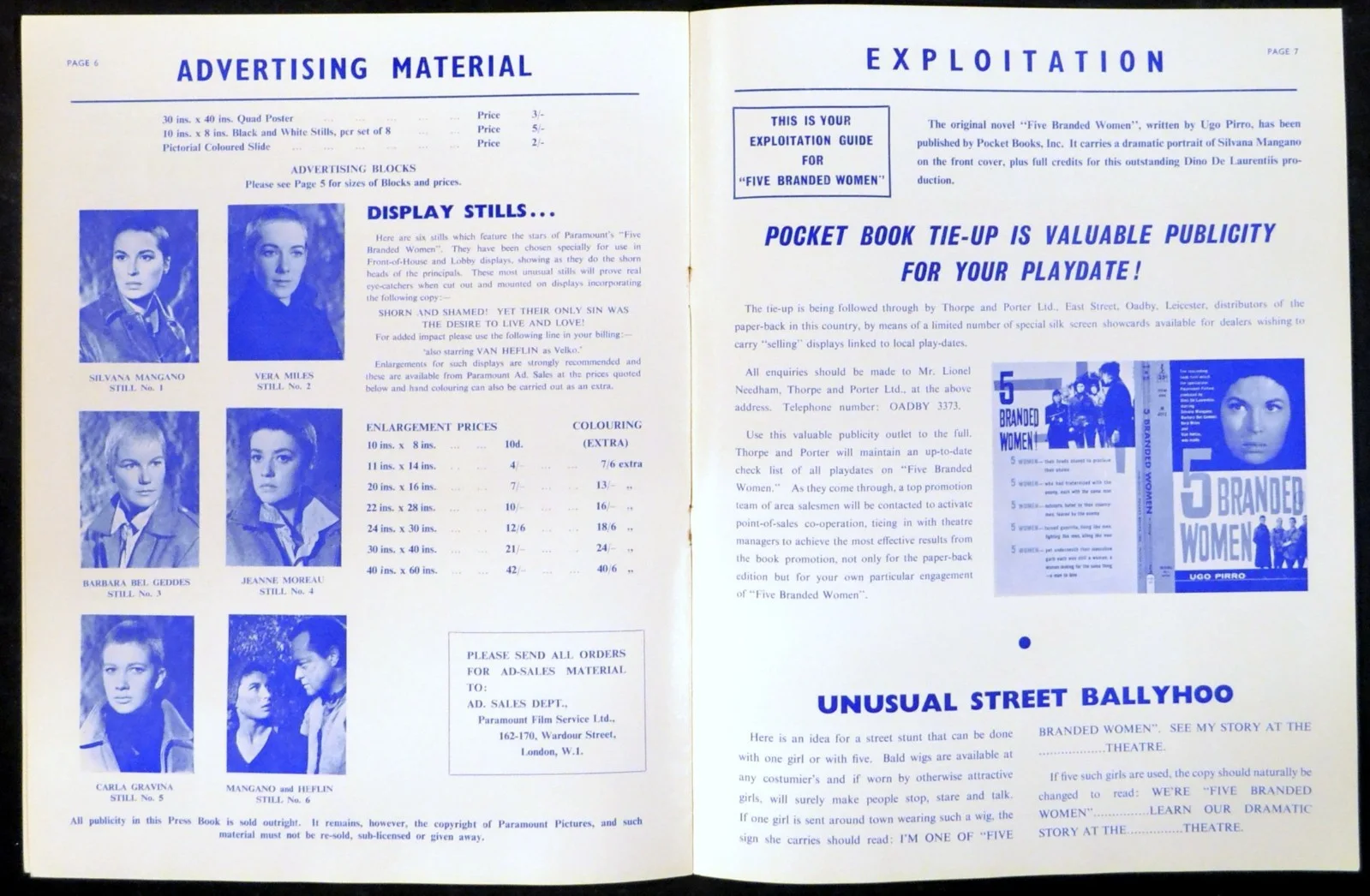 FIVE BRANDED WOMEN 1960 Silvana Mangano, Vera Miles, Jeanne Moreau PRESSBOOK, image 3