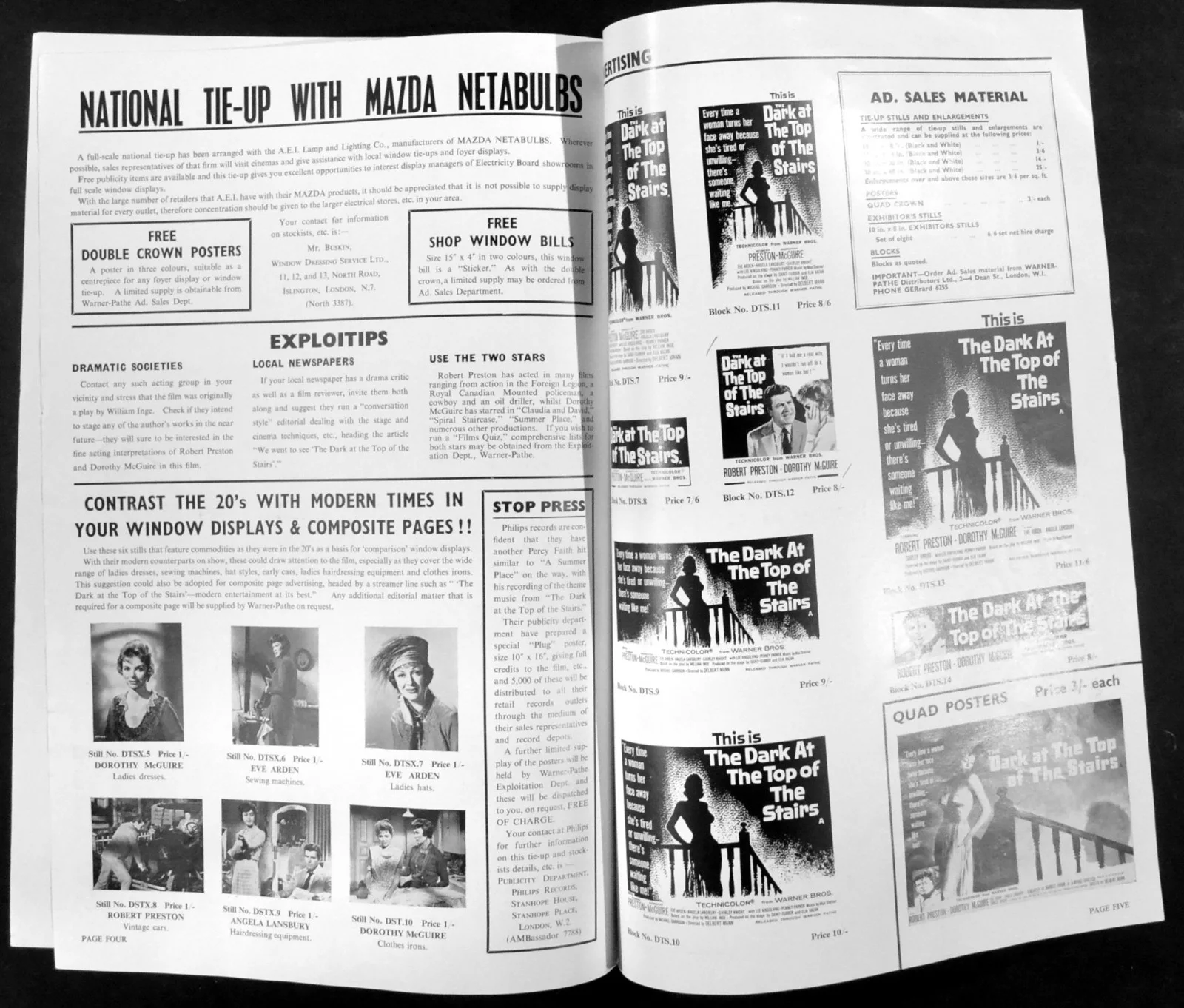DARK AT THE TOP OF THE STAIRS 1960 Robert Preston, Dorothy McGuire CAMPAIGN BOOK, изображение 3
