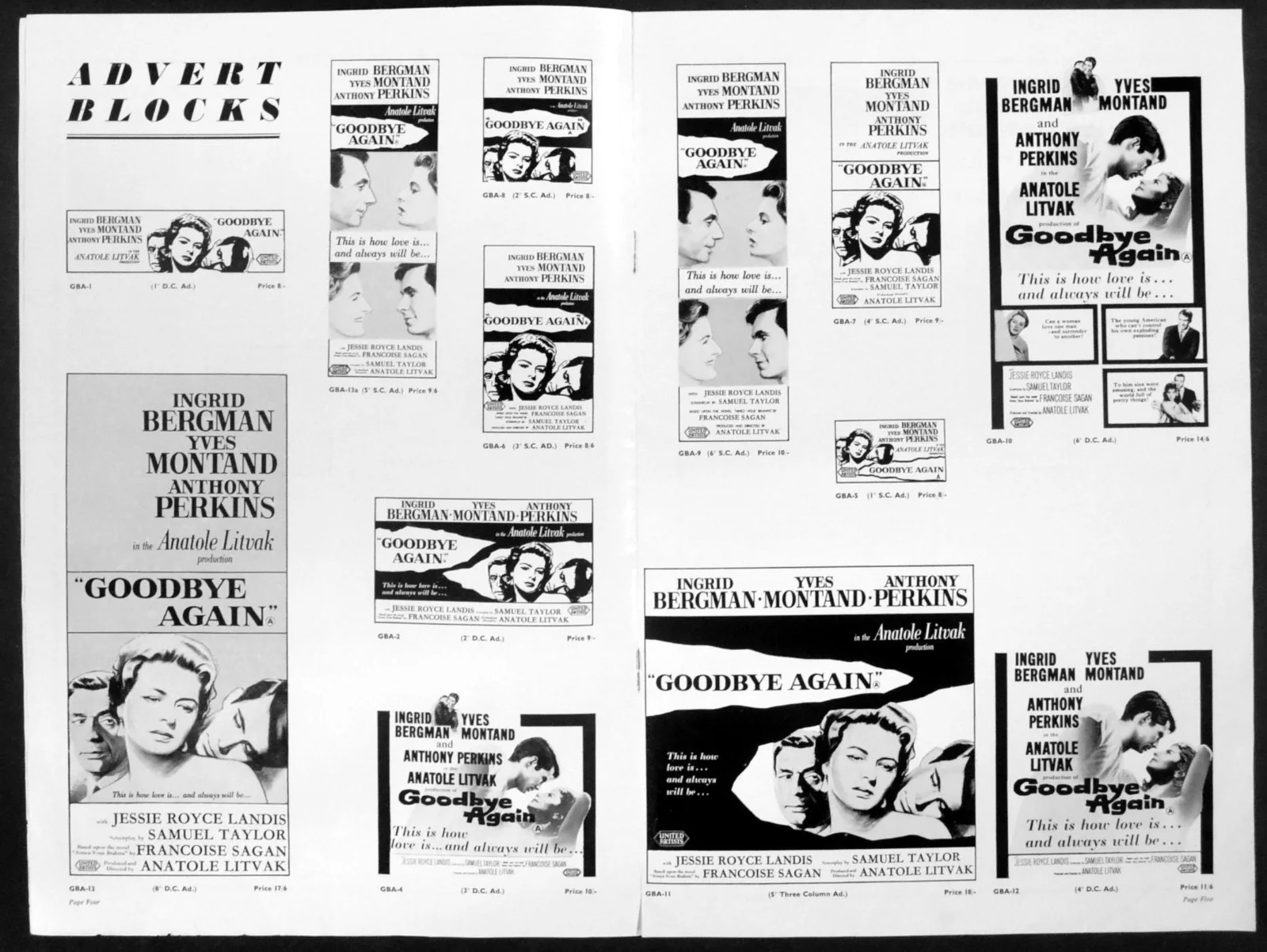 GOODBYE AGAIN 1961 Ingrid Bergman, Yves Montand, Anthony Perkins CAMPAIGN BOOK, image 2