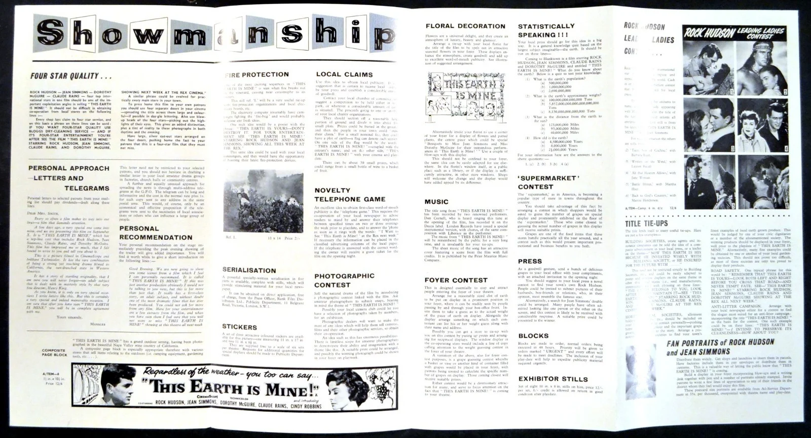 THIS EARTH IS MINE! 1959 Rock Hudson, Jean Simmons, Dorothy McGuire UK PRESSBOOK, изображение 2