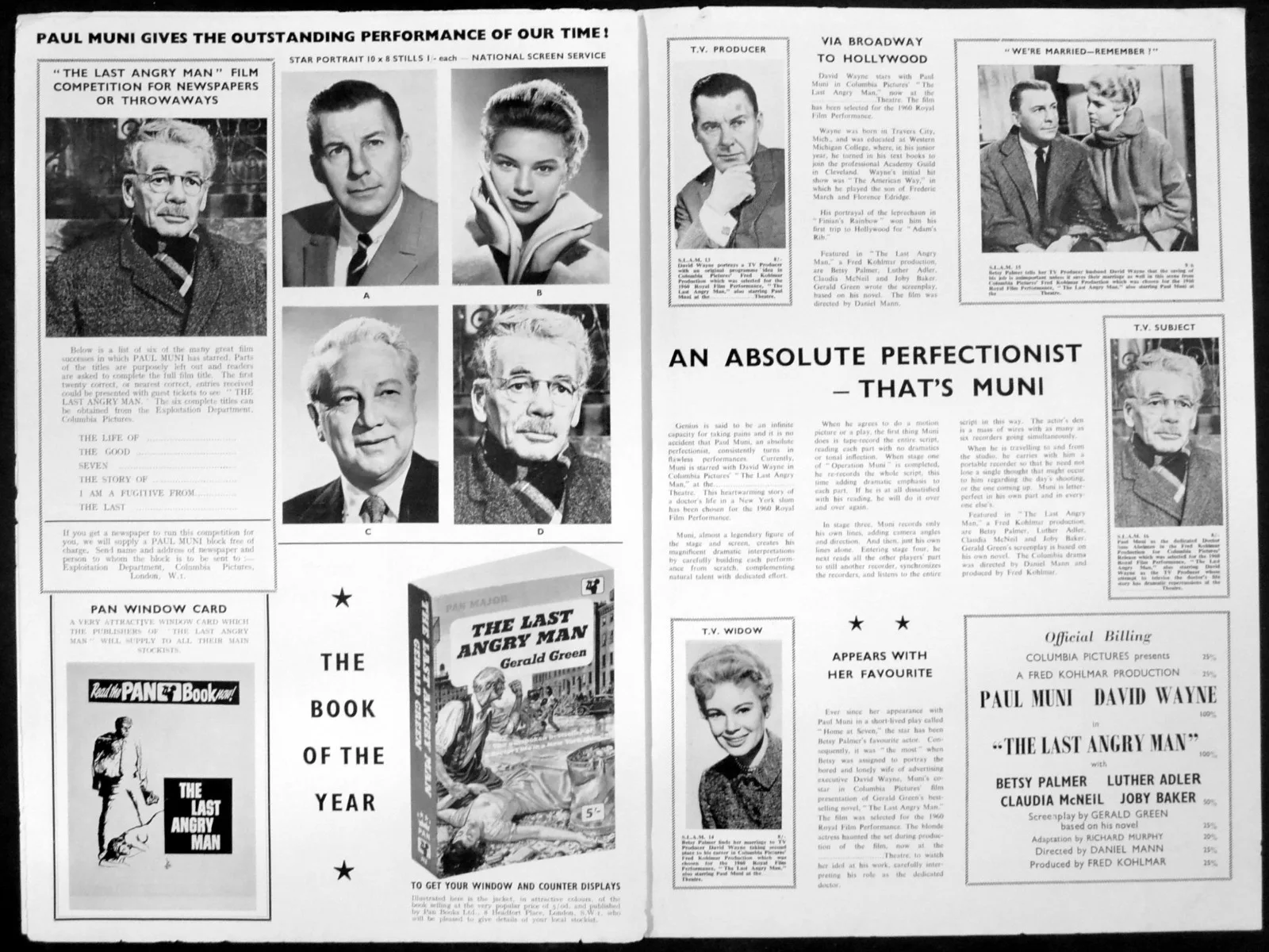 LAST ANGRY MAN 1959 Paul Muni, David Wayne, Betsy Palmer UK CAMPAIGN BOOK, image 2