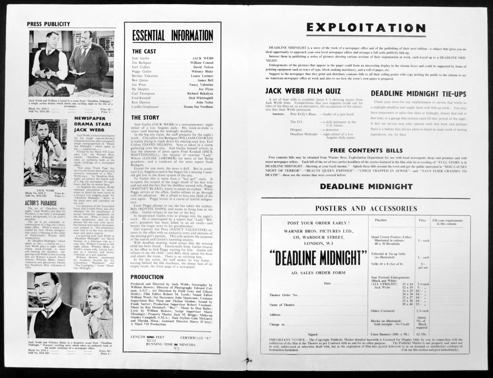 DEADLINE MIDNIGHT 1959 Jack Webb, William Conrad, David Nelson UK PRESSBOOK, image 2