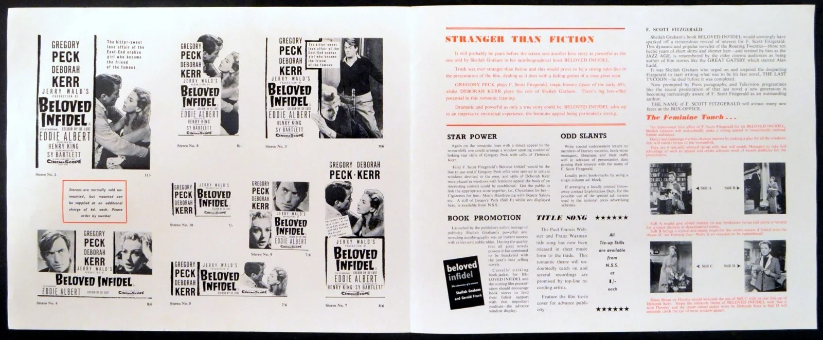 BELOVED INFIDEL 1959 Gregory Peck, F. Scott Fitzgerald UK PRESSBOOK, image 2