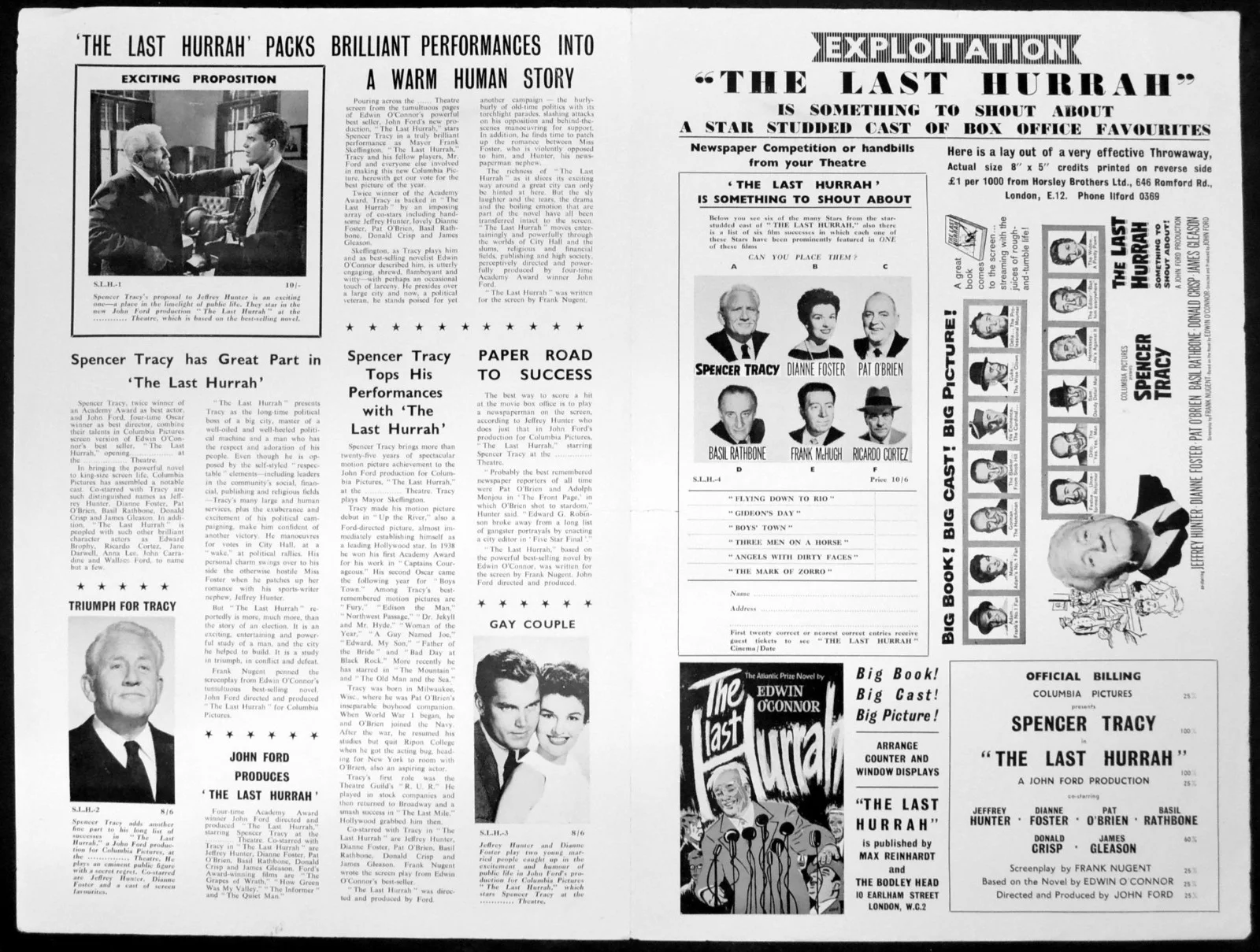 LAST HURRAH 1958 Spencer Tracy, Jeffrey Hunter, Dianne Foster UK CAMPAIGN BOOK, изображение 2