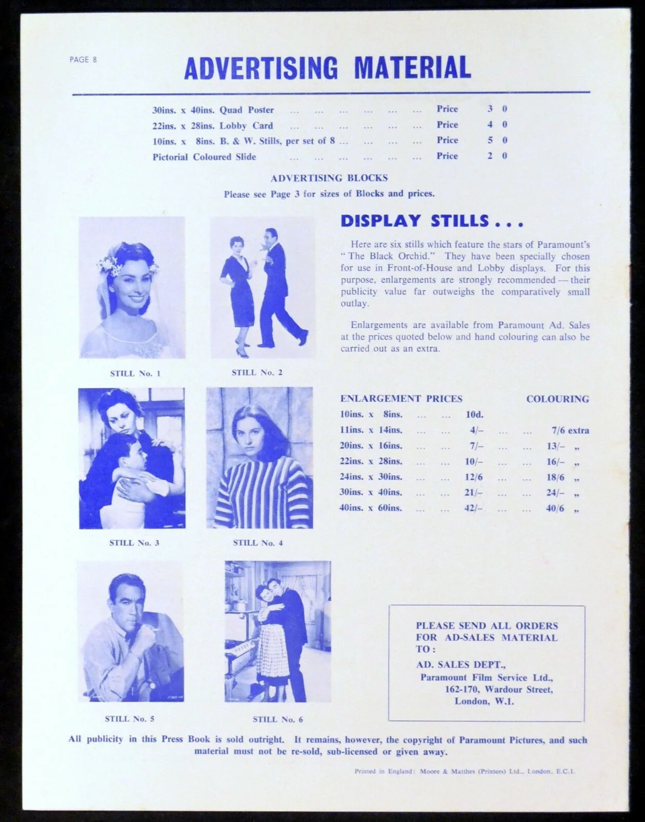 BLACK ORCHID 1959 Sophia Loren, Anthony Quinn, Mark Richman UK PRESSBOOK, изображение 3