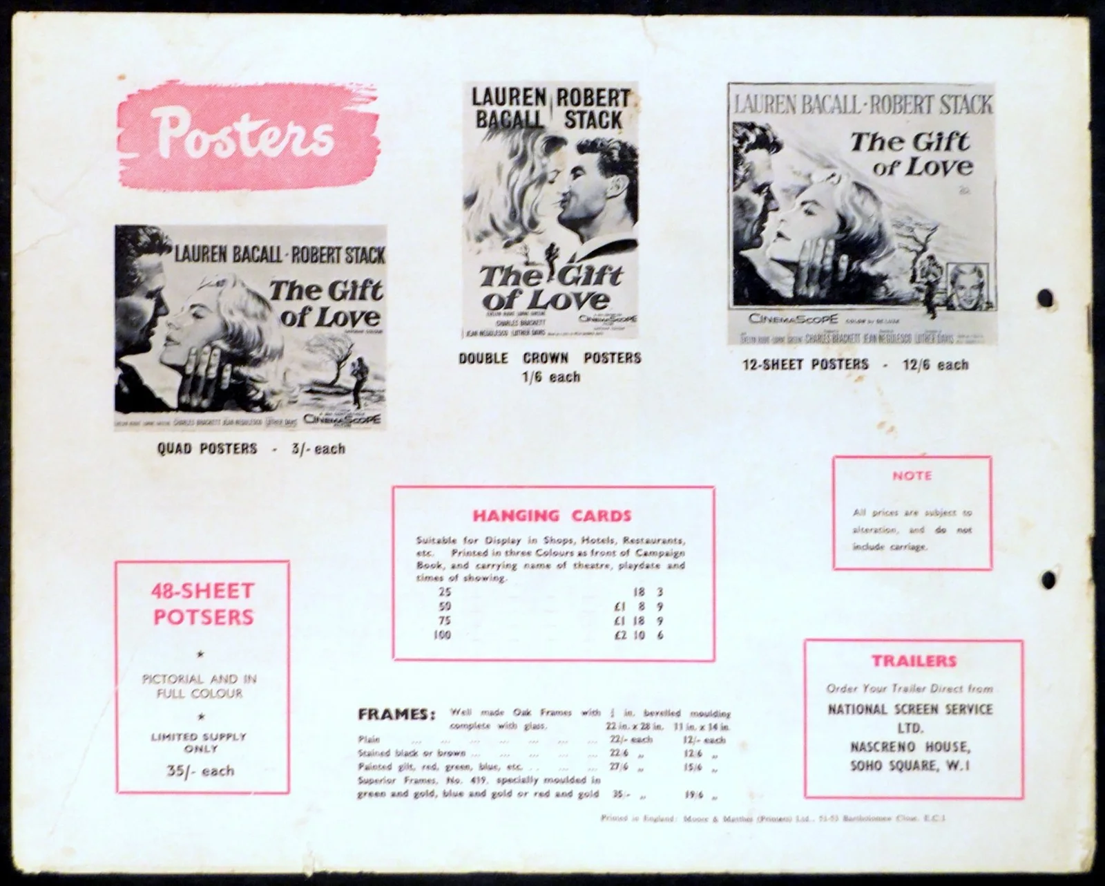 GIFT OF LOVE 1958 Lauren Bacall, Robert Stack, Evelyn Rudie UK CAMPAIGN BOOK, изображение 2