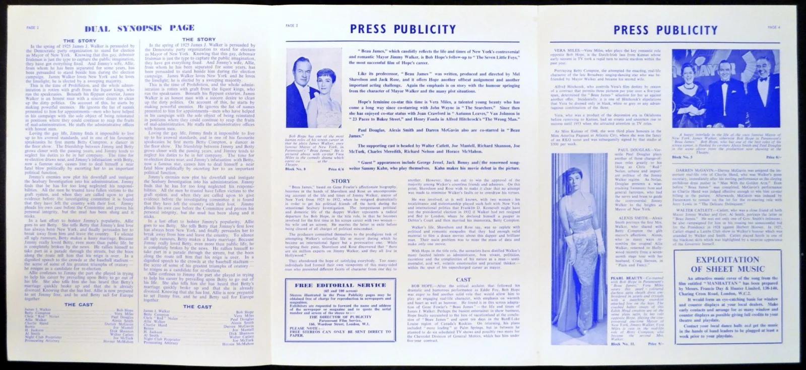 BEAU JAMES 1957 Bob Hope Vera Miles, Paul Douglas, Alexis Smith UK PRESSBOOK, image 2