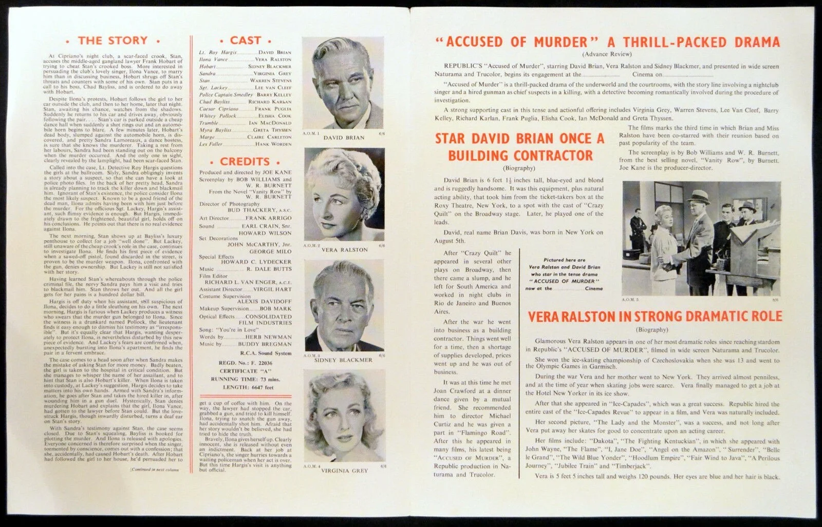 ACCUSED OF MURDER 1957 David Brian, Vera Ralston W.R. Burnett UK CAMPAIGN BOOK, изображение 2