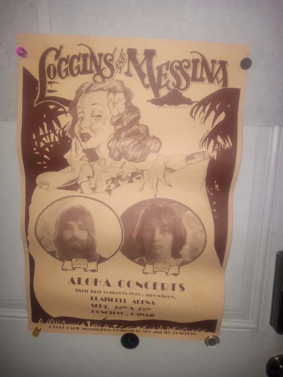 LAST CONCERT! RARE Vintage 1975 Kenny Loggins and Messina Concert Poster HAWAII, изображение 2