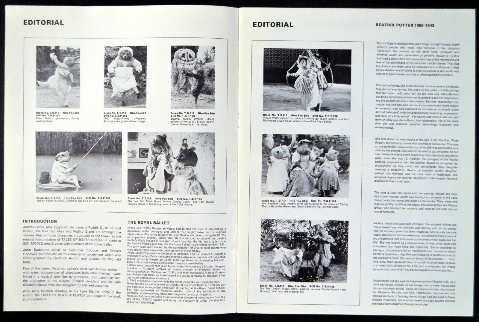 TALES OF BEATRIX POTTER 1971 Royal Ballet Frederick Ashton UK PRESSBOOK, изображение 2