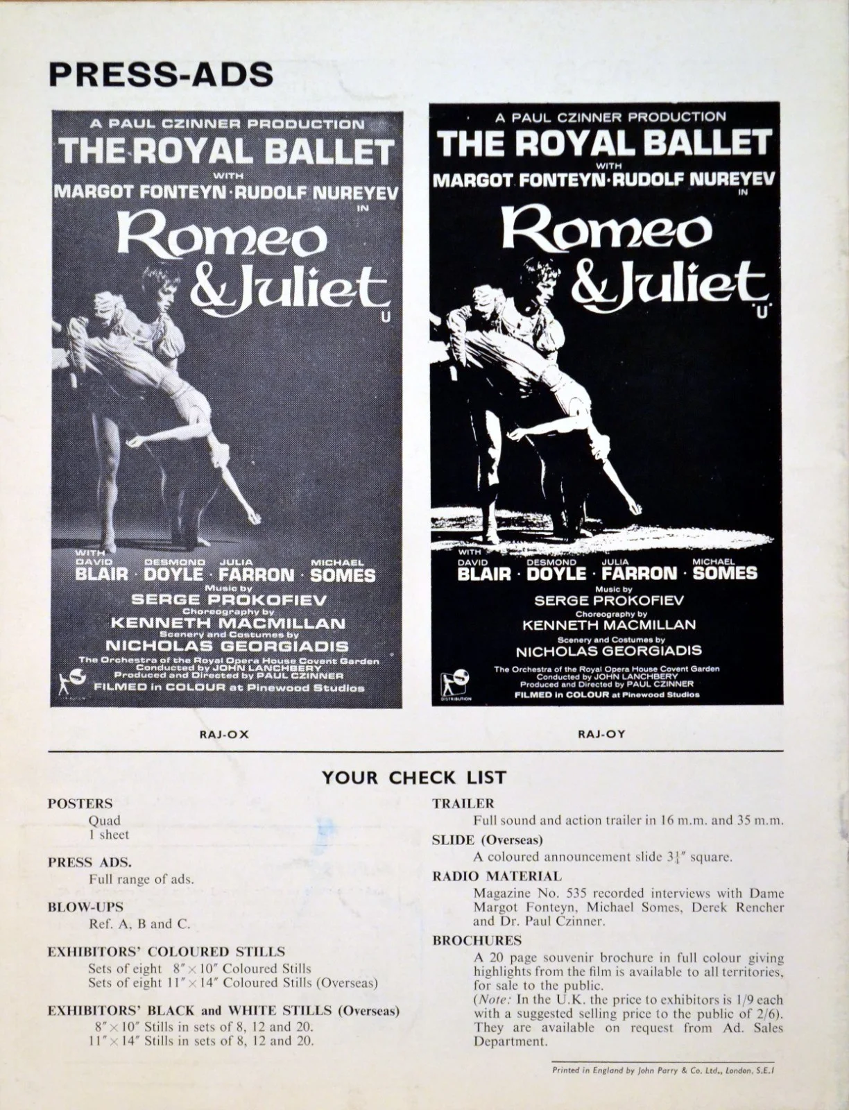 ROMEO AND JULIET 1966 Margot Fonteyn, Rudolf Nureyev UK PRESSBOOK, image 2